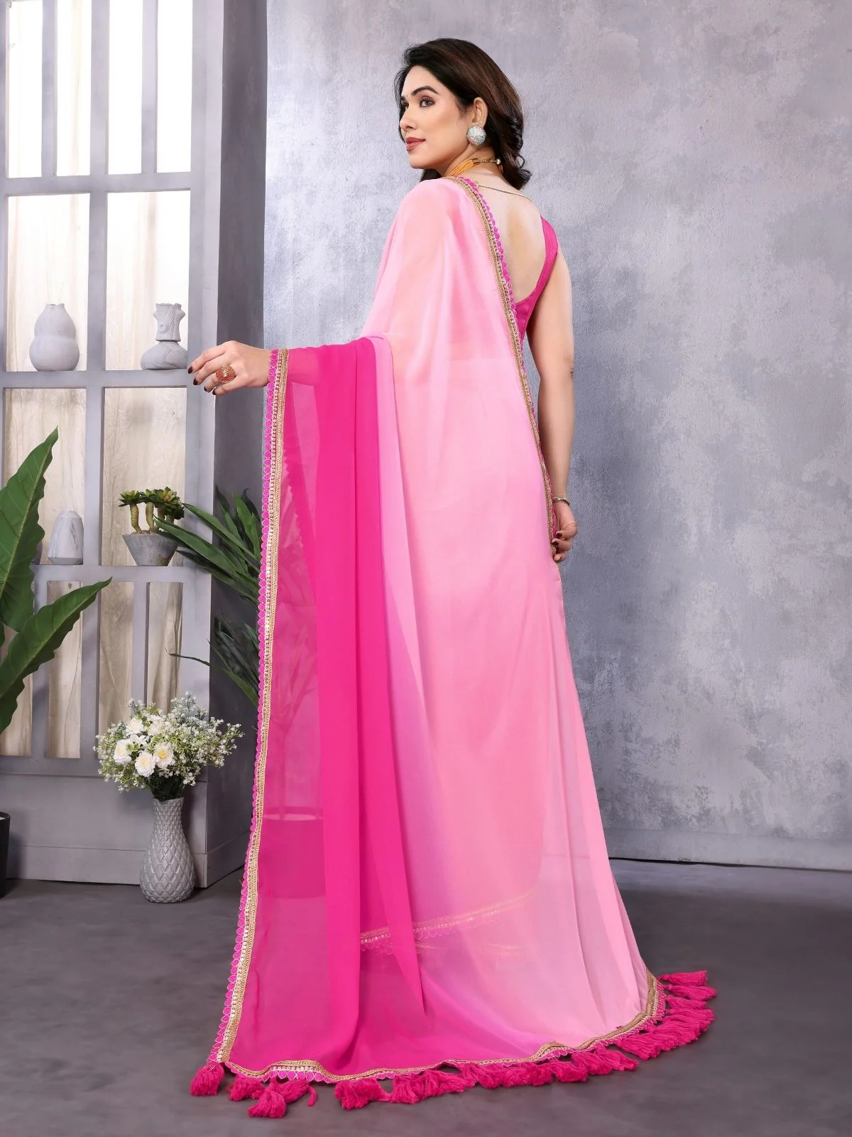 Odette Multicolor Georgette Embellished Saree For Women - Image 3