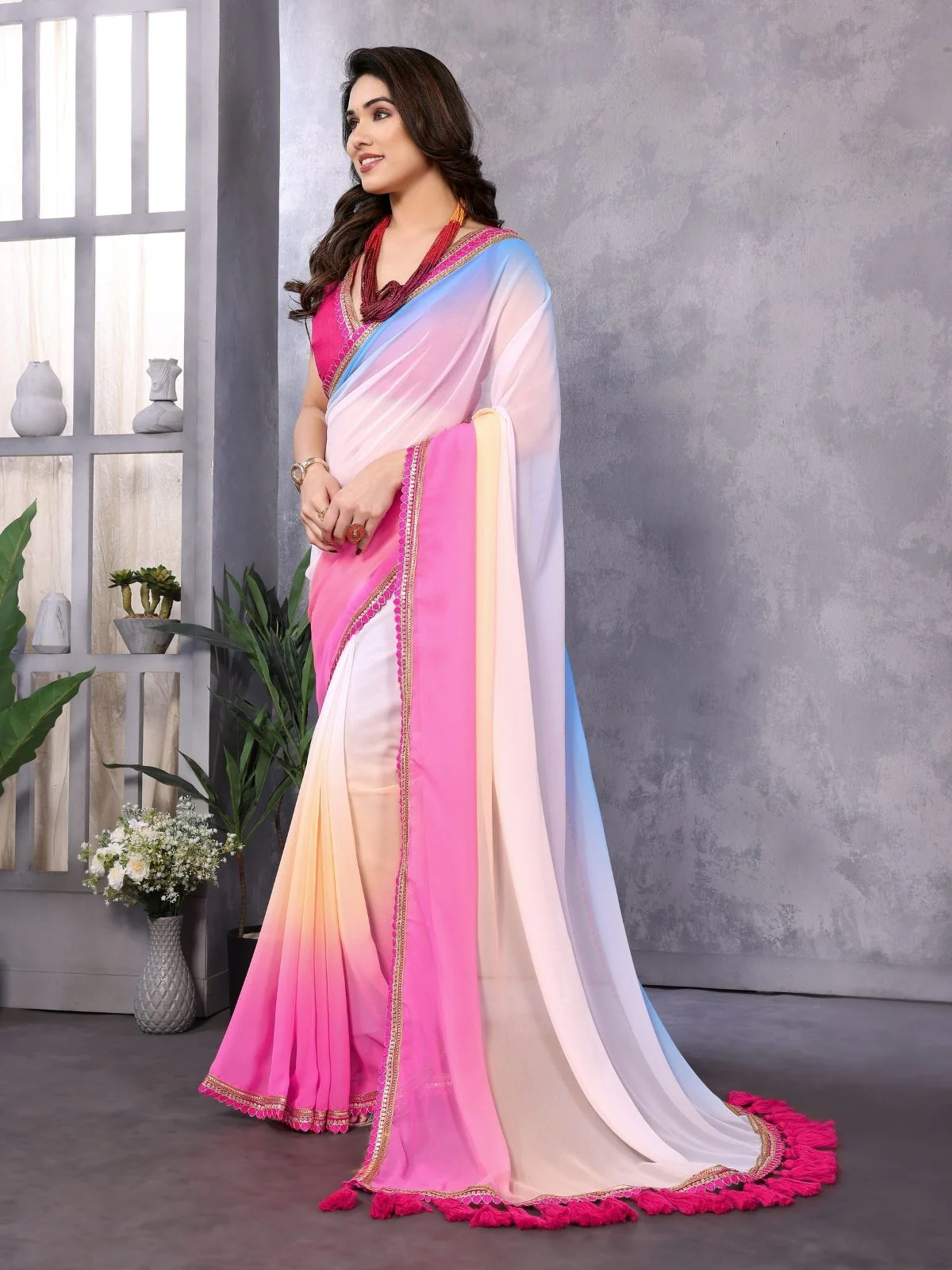 Odette Multicolor Georgette Embellished Saree For Women - Image 2
