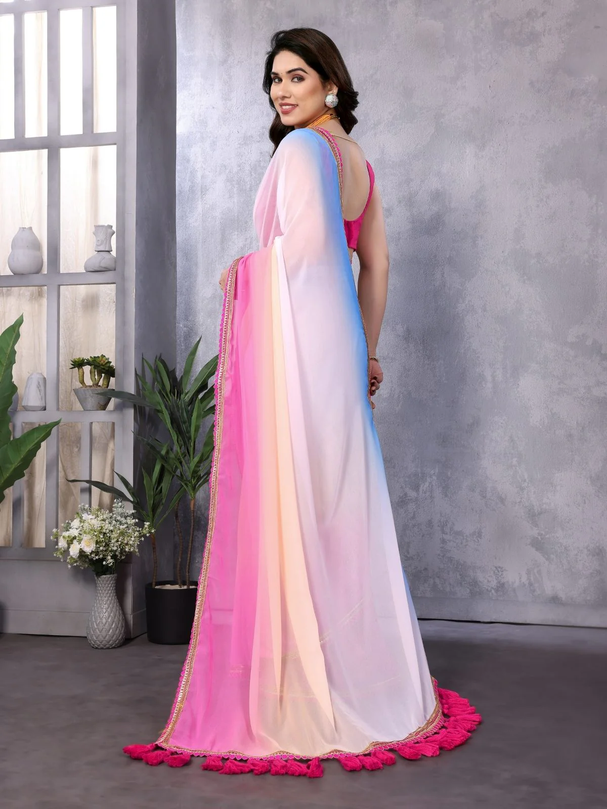 Odette Multicolor Georgette Embellished Saree For Women - Image 3