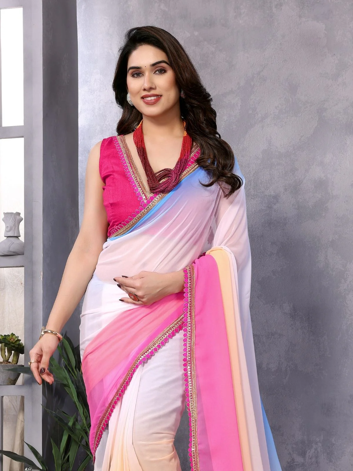 Odette Multicolor Georgette Embellished Saree For Women - Image 4