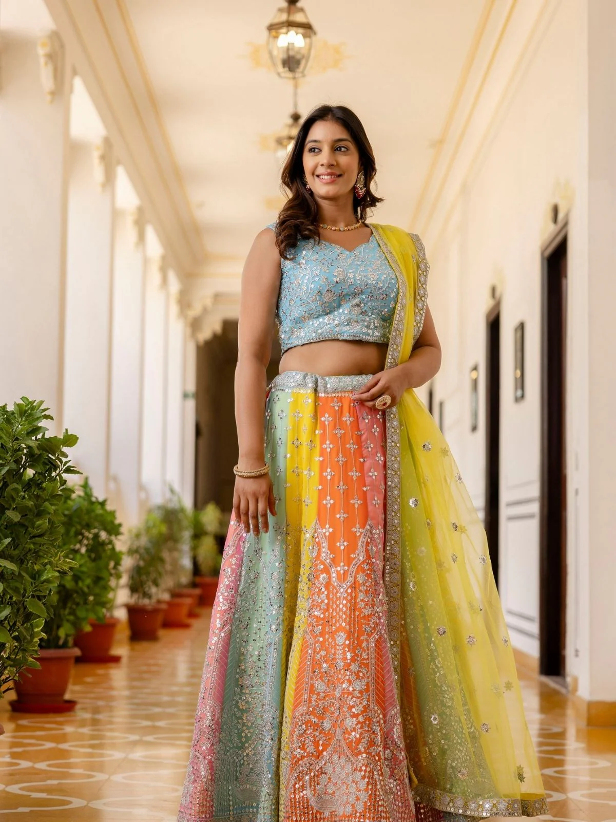 Odette Multicolor Georgette Embroidered Lehenga For Women - Image 2
