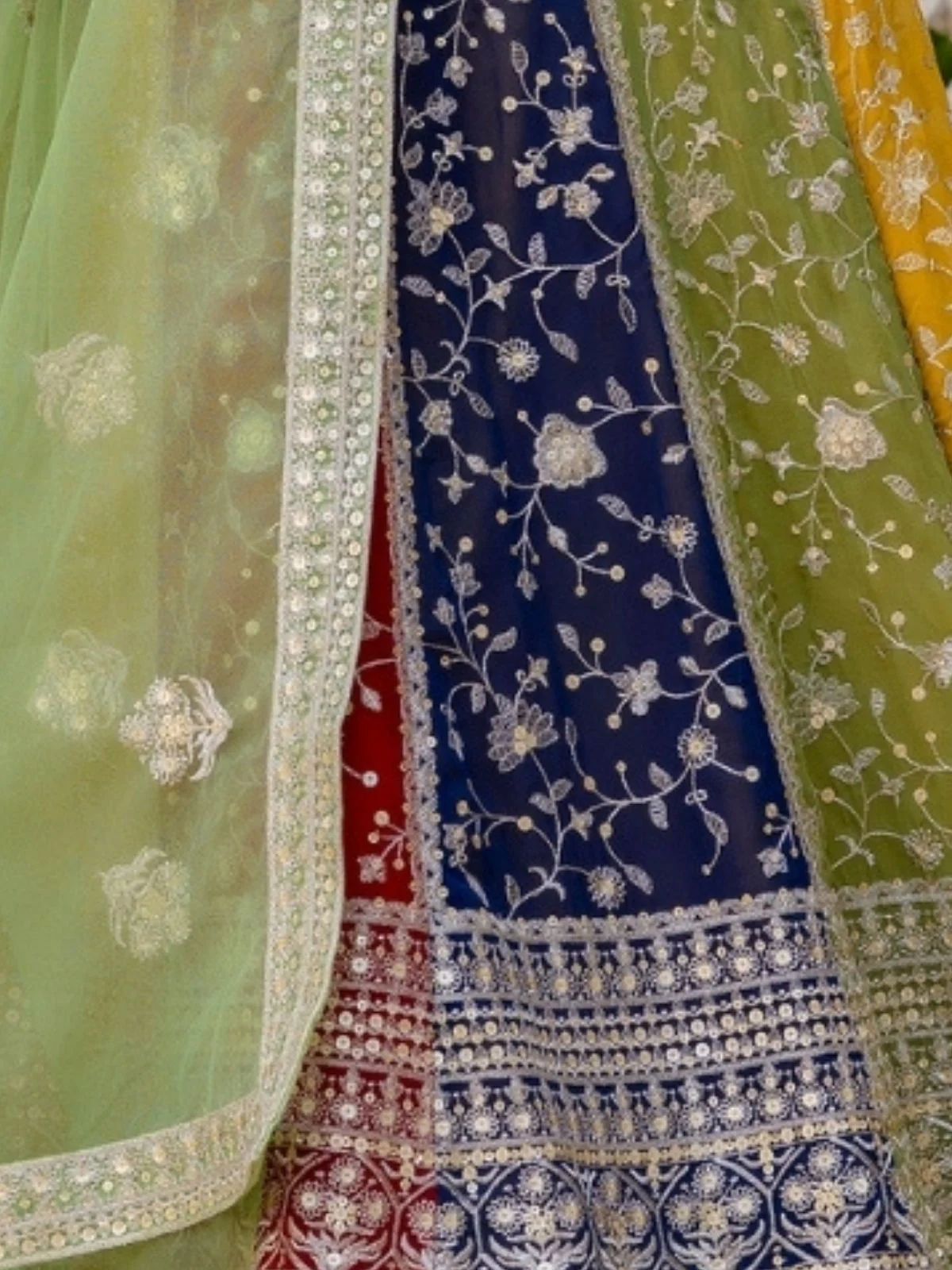 Odette Multicolor Georgette Embroidered Lehenga For Women - Image 5