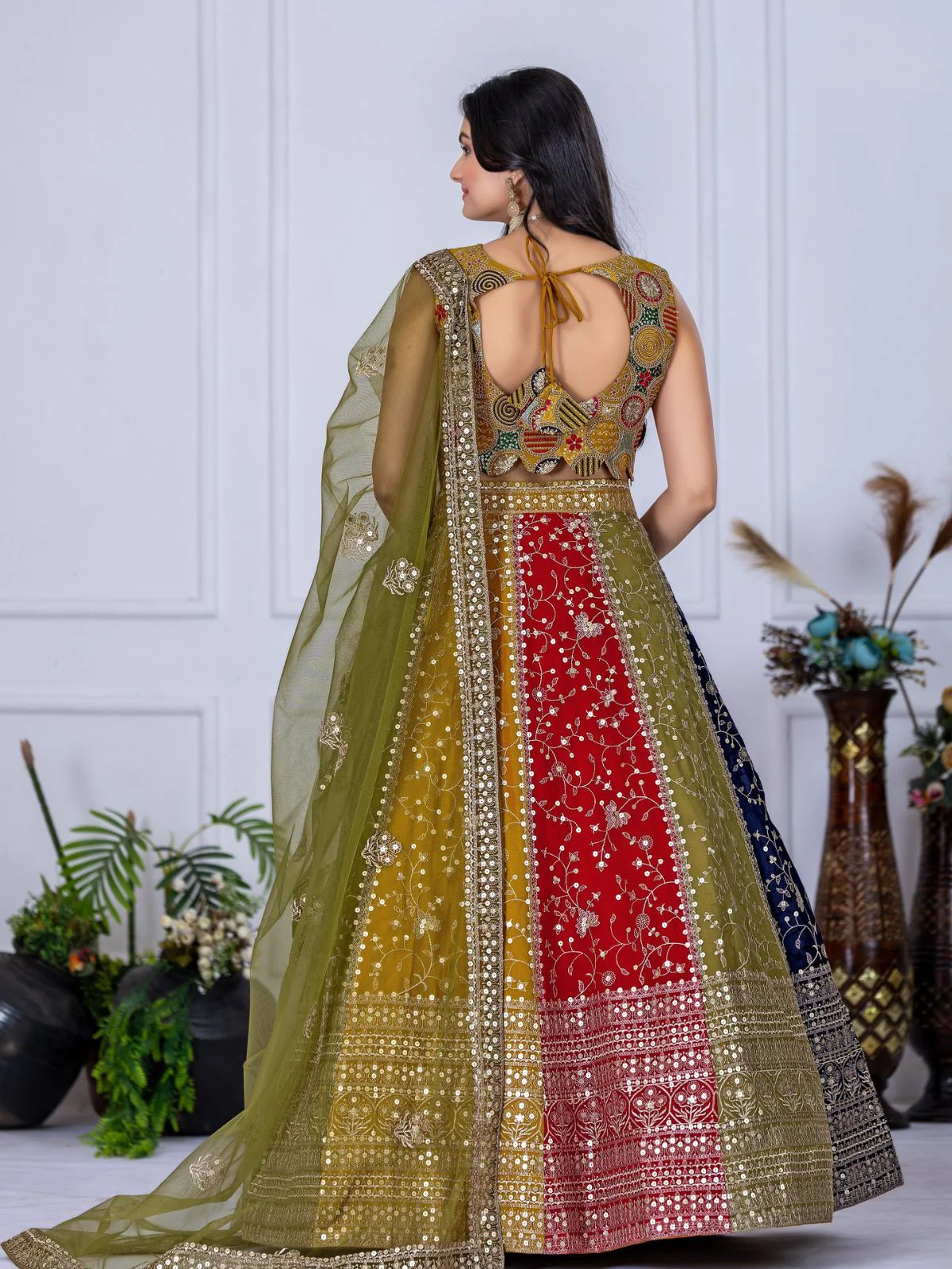 Odette Multicolor Georgette Embroidered Semi-Stitched lehenga For Women - Image 4