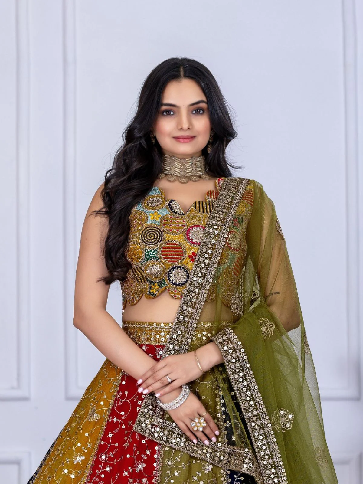 Odette Multicolor Georgette Embroidered Semi-Stitched lehenga For Women - Image 5