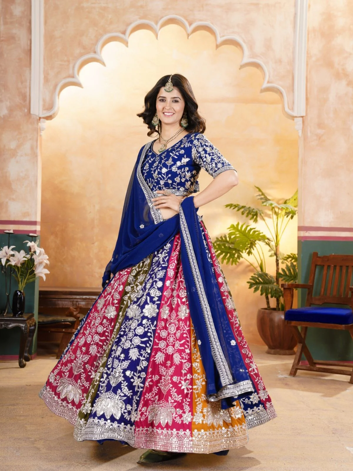 Odette Multicolor Georgette Embroidered Semi-Stitched lehenga For Women - Image 3