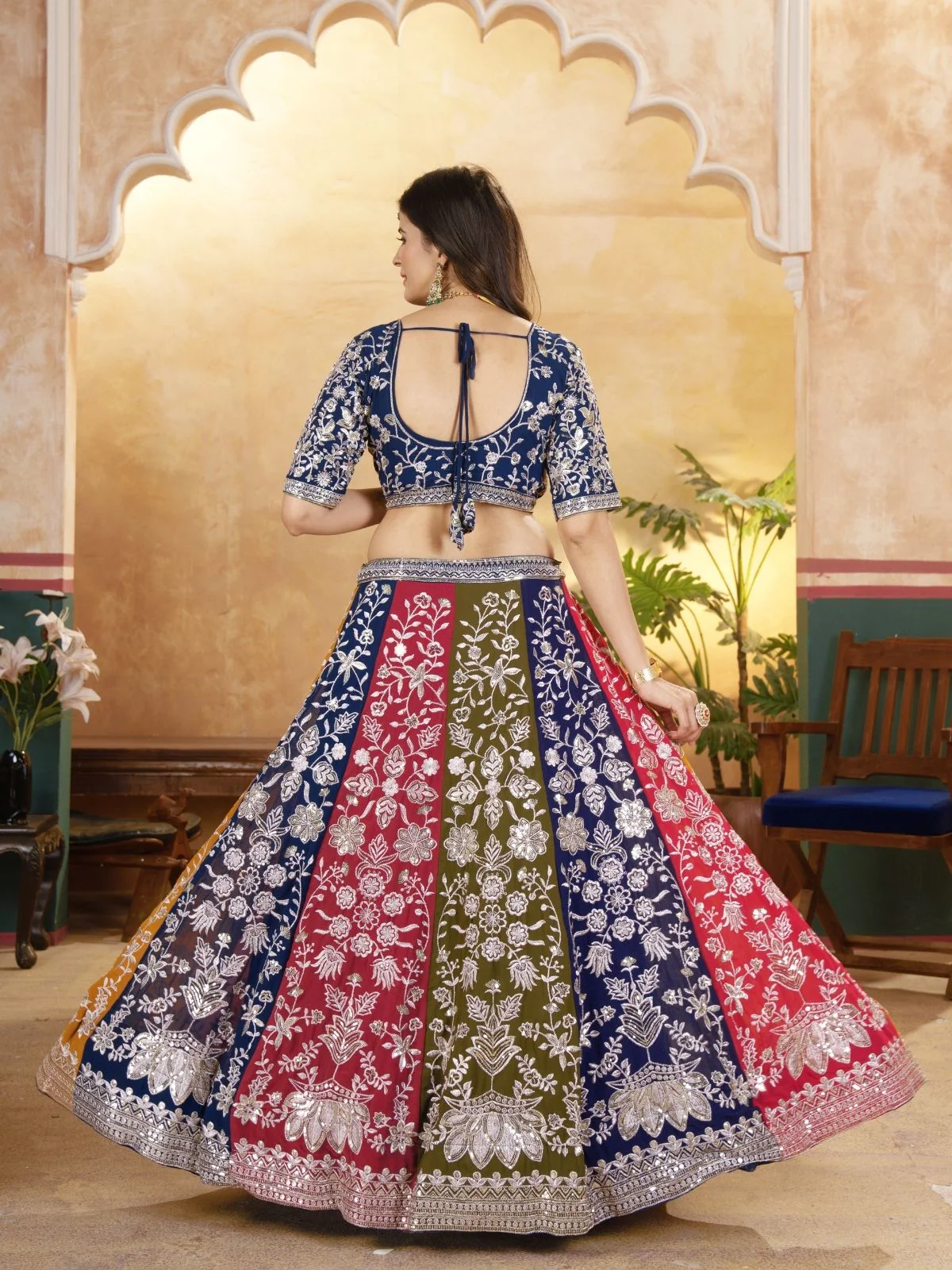 Odette Multicolor Georgette Embroidered Semi-Stitched lehenga For Women - Image 4