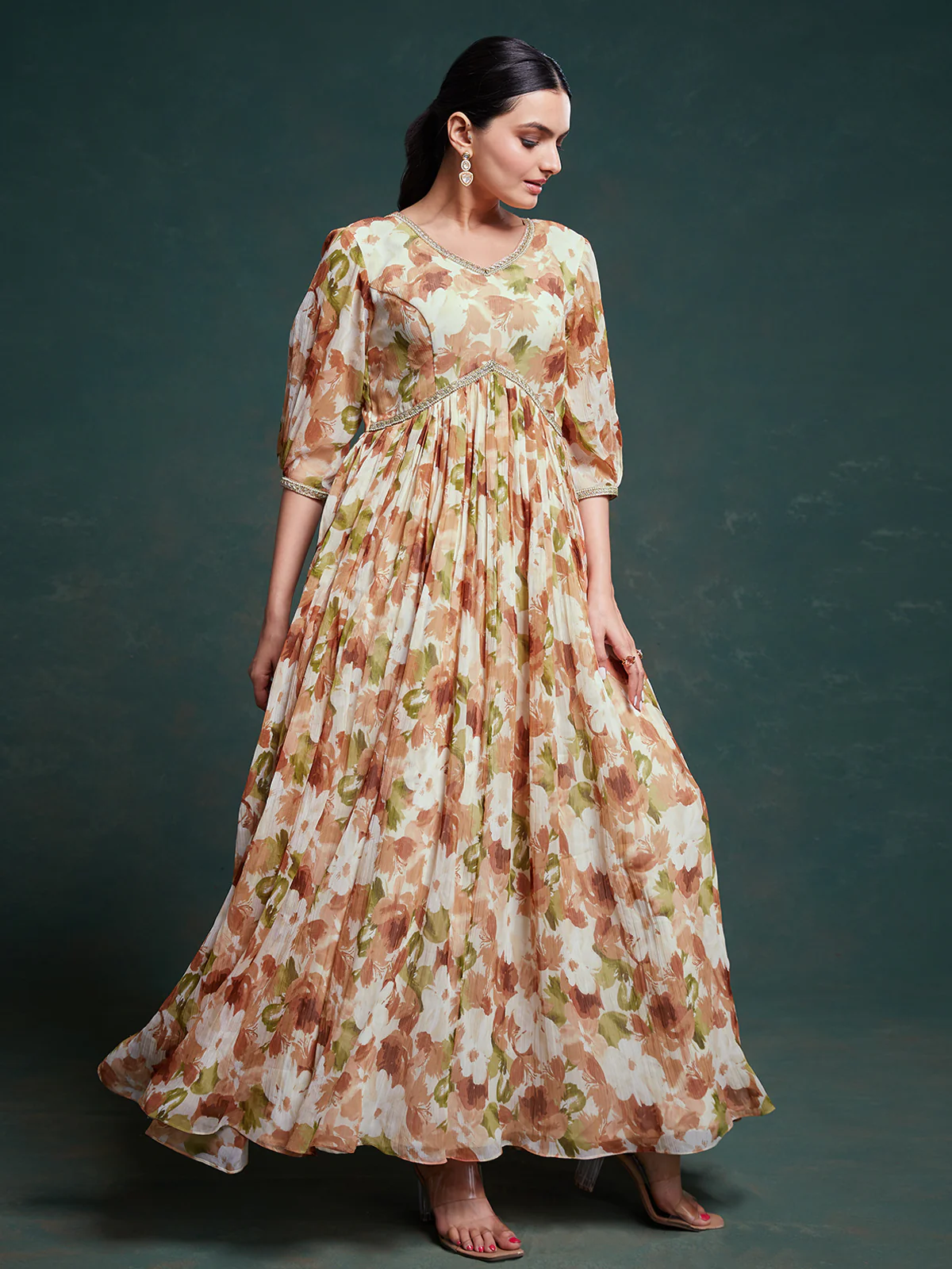 Odette Multicolor Georgette Printed Gown For Women - Image 2