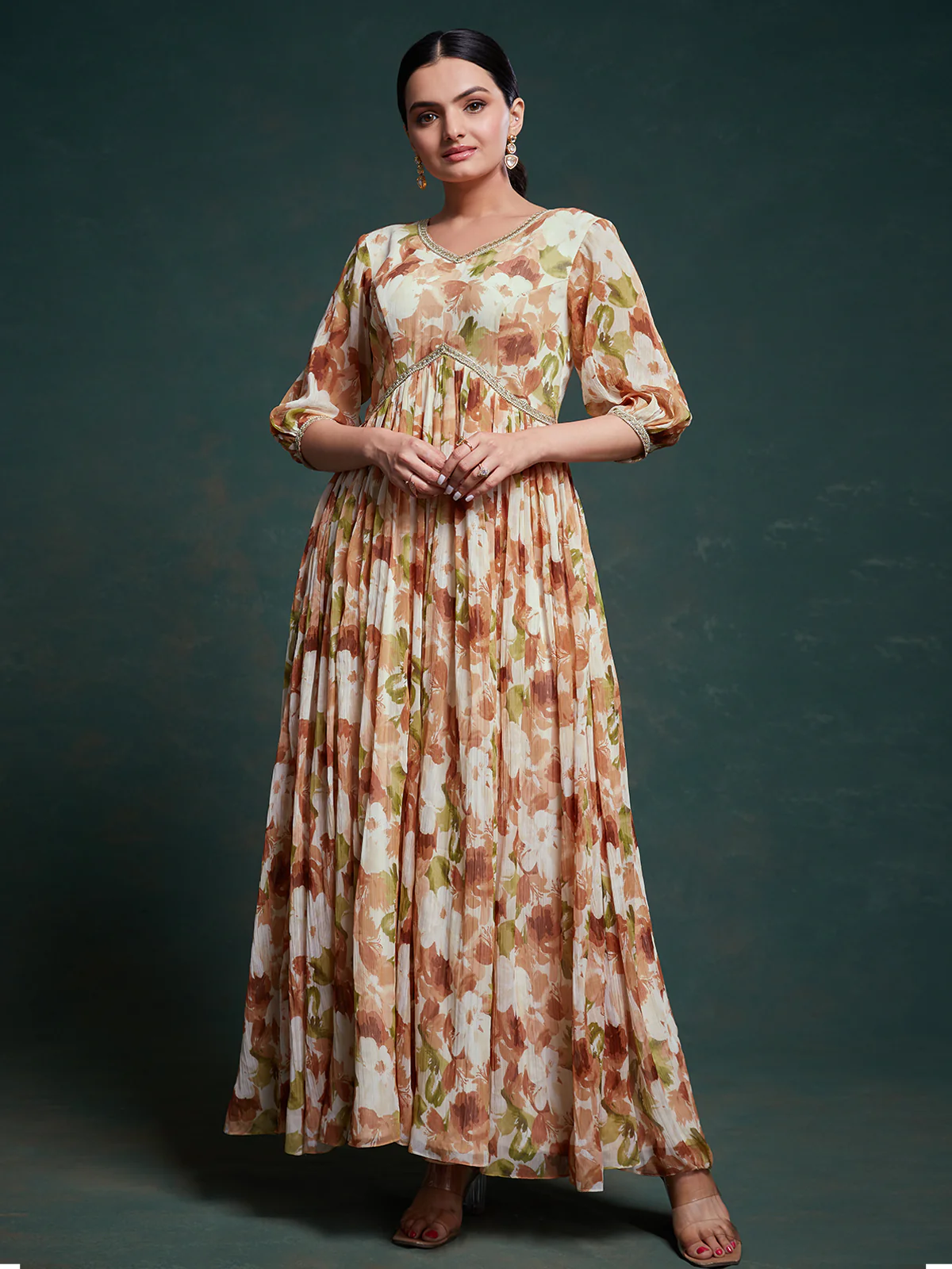 Odette Multicolor Georgette Printed Gown For Women - Image 3
