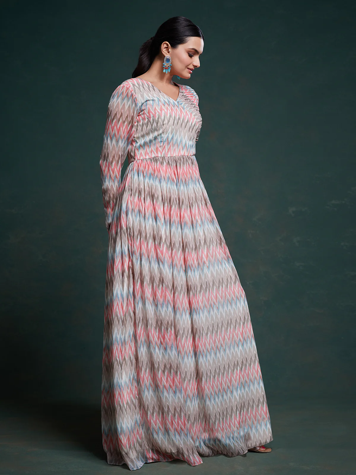 Odette Multicolor Georgette Printed Gown For Women - Image 3