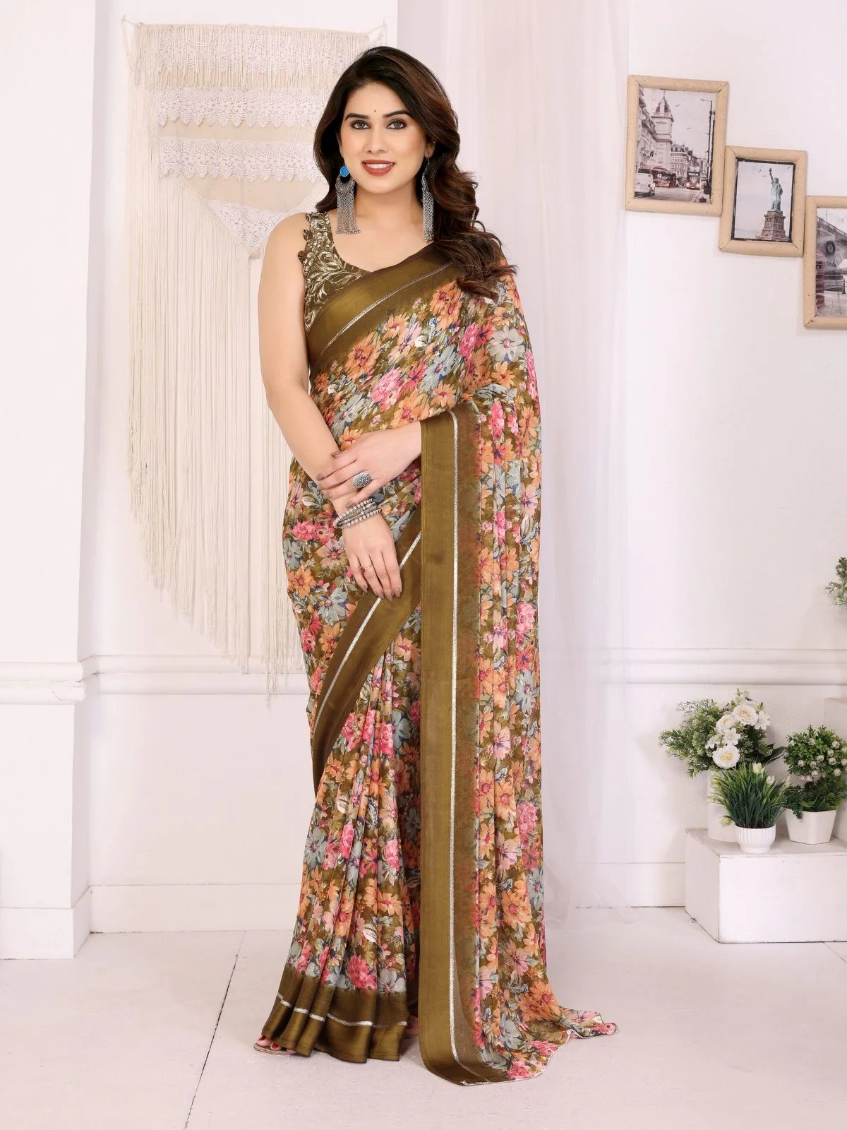 Odette Multicolor Georgette Printed Saree For Women