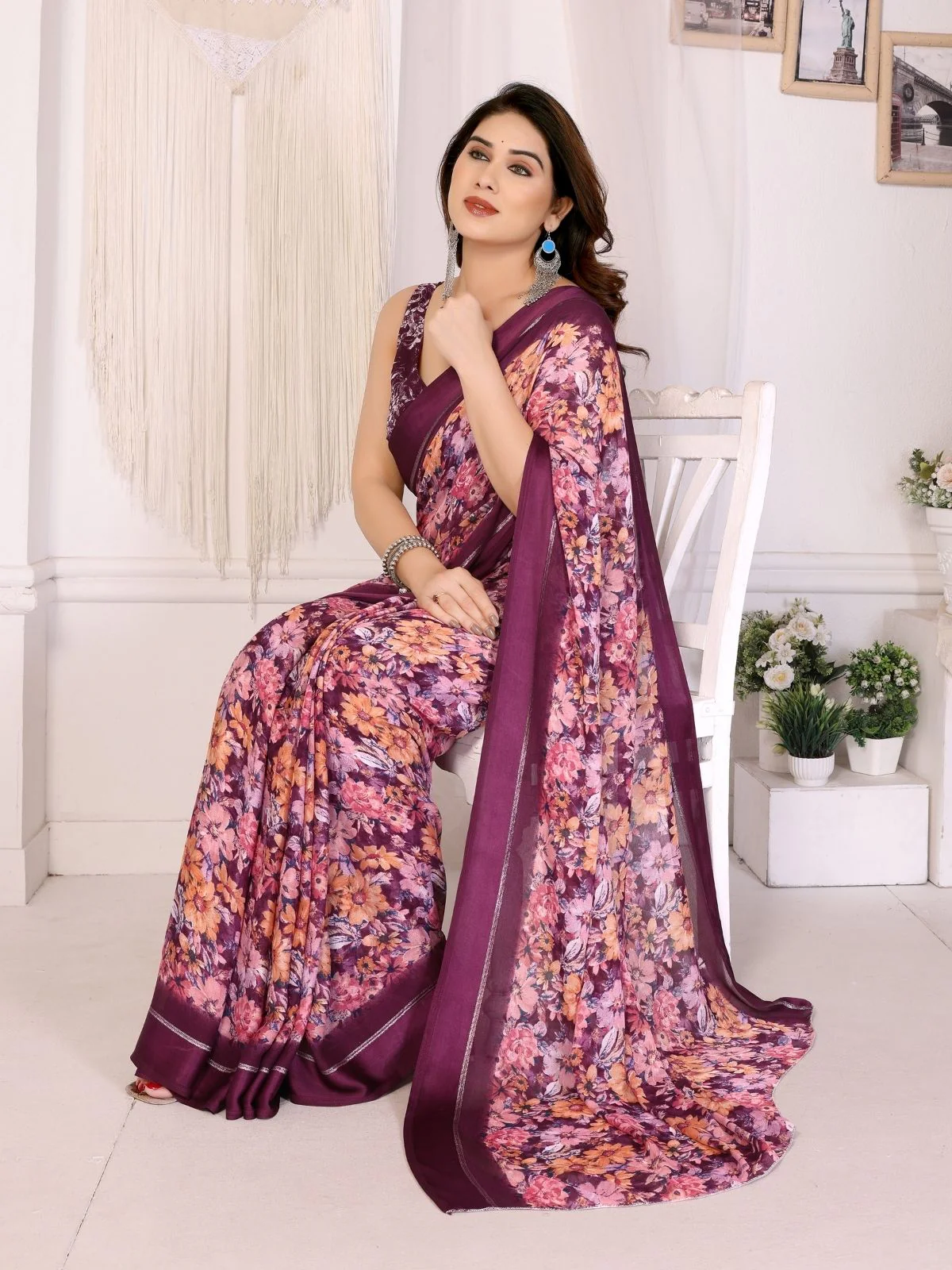 Odette Multicolor Georgette Printed Saree For Women - Image 4