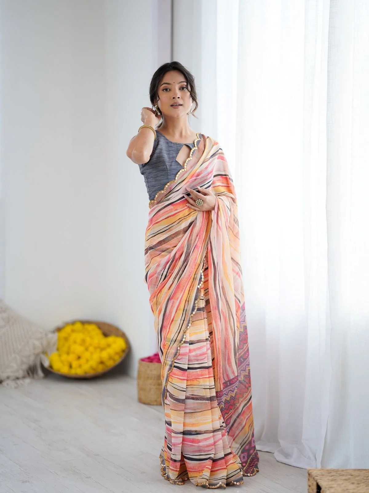 Odette Multicolor Georgette Printed Saree For Women - Image 2