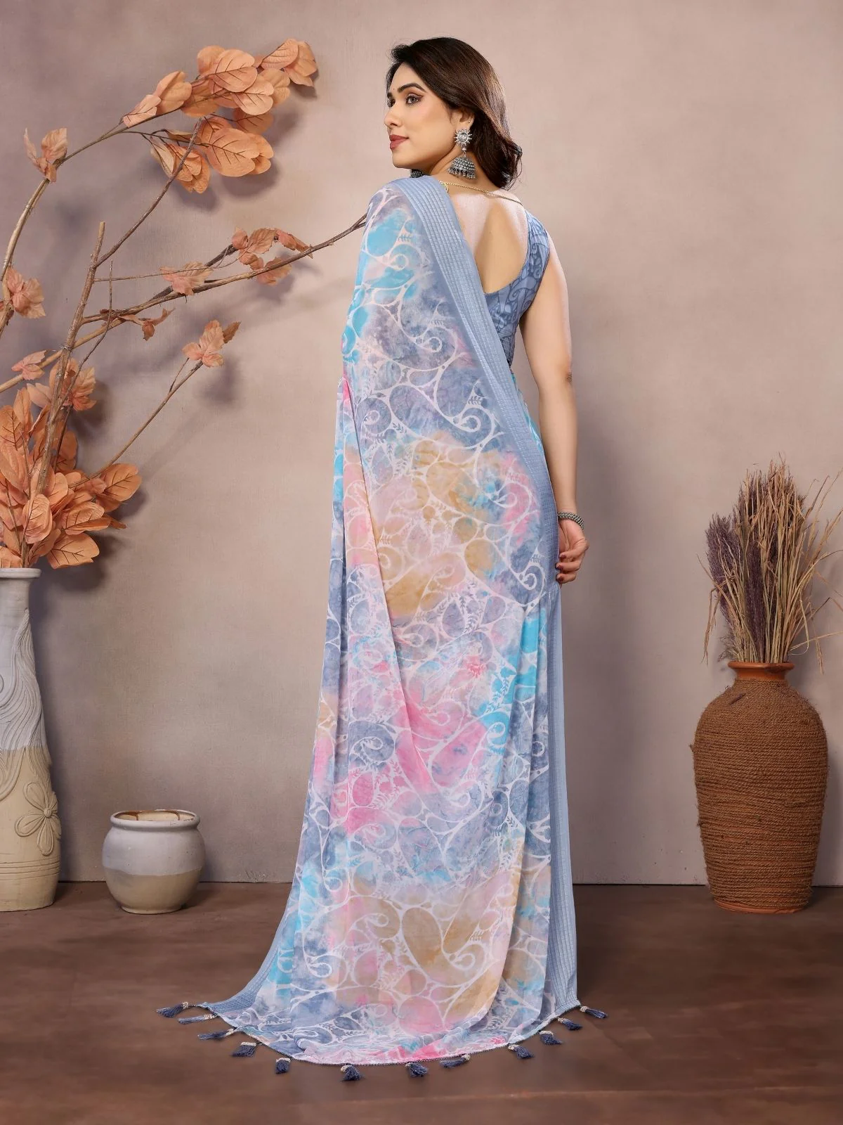 Odette Multicolor Georgette Printed Saree For Women - Image 3