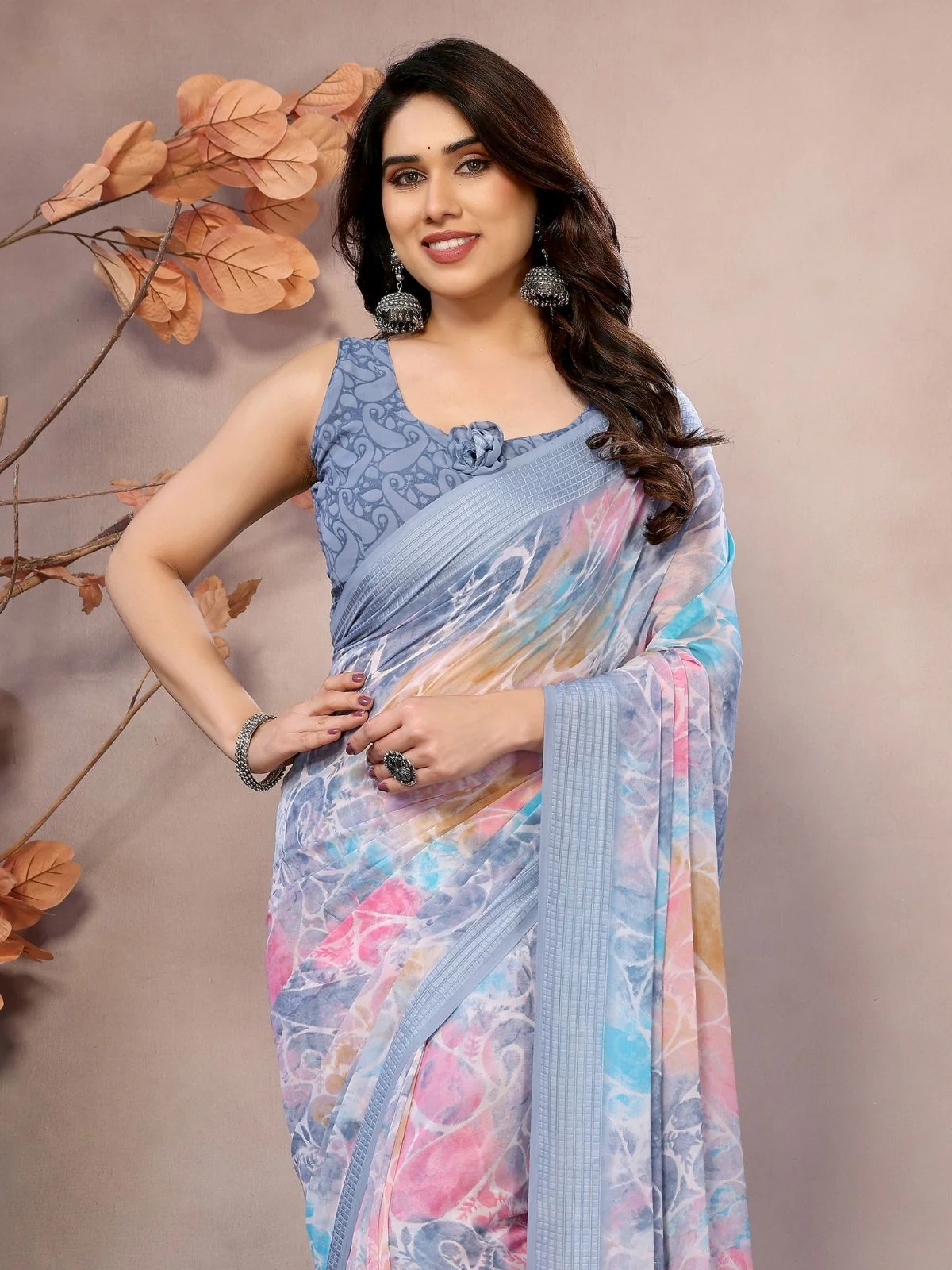 Odette Multicolor Georgette Printed Saree For Women - Image 4