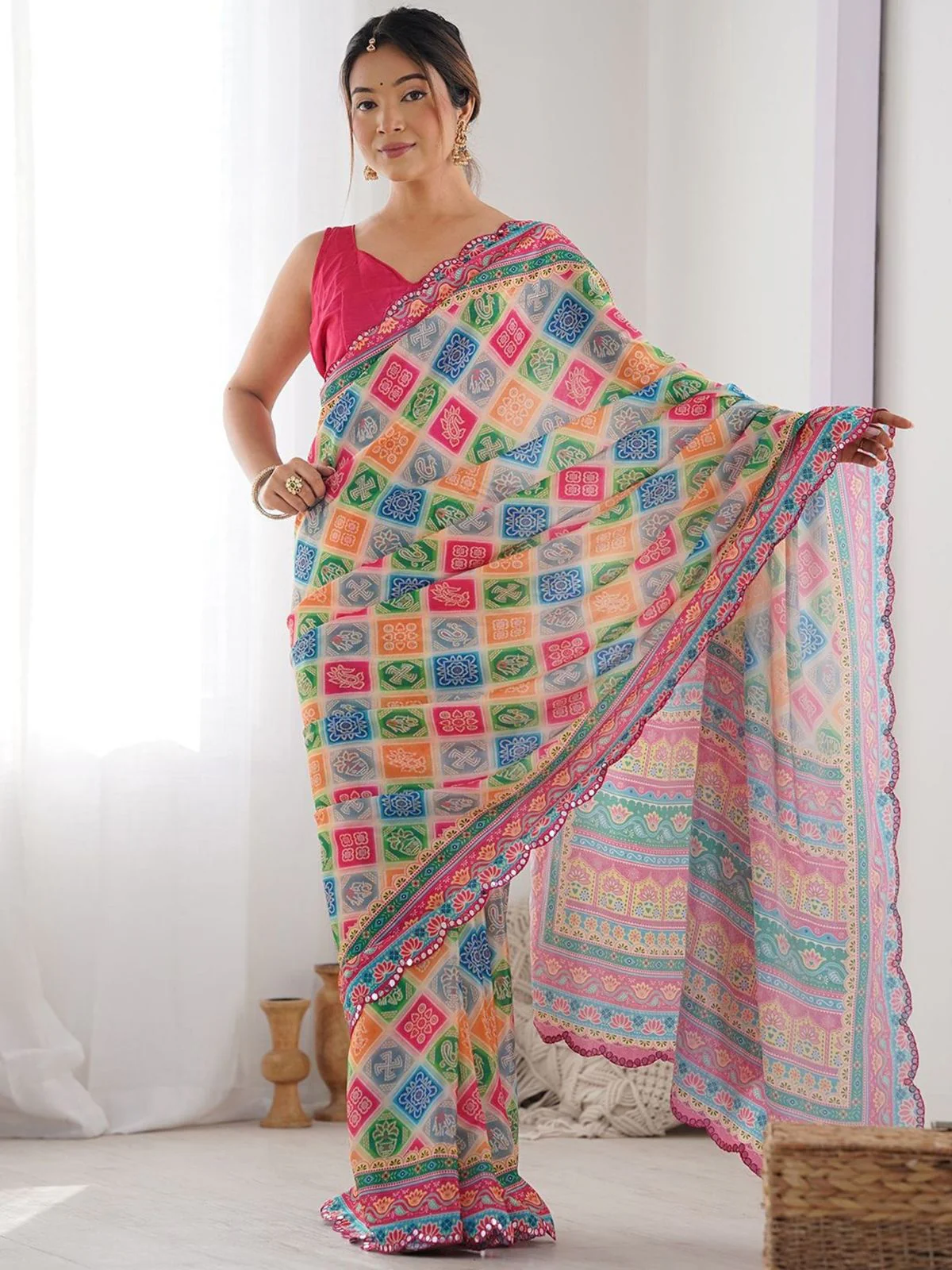 Odette Multicolor Georgette Printed  Saree For Women - Image 2