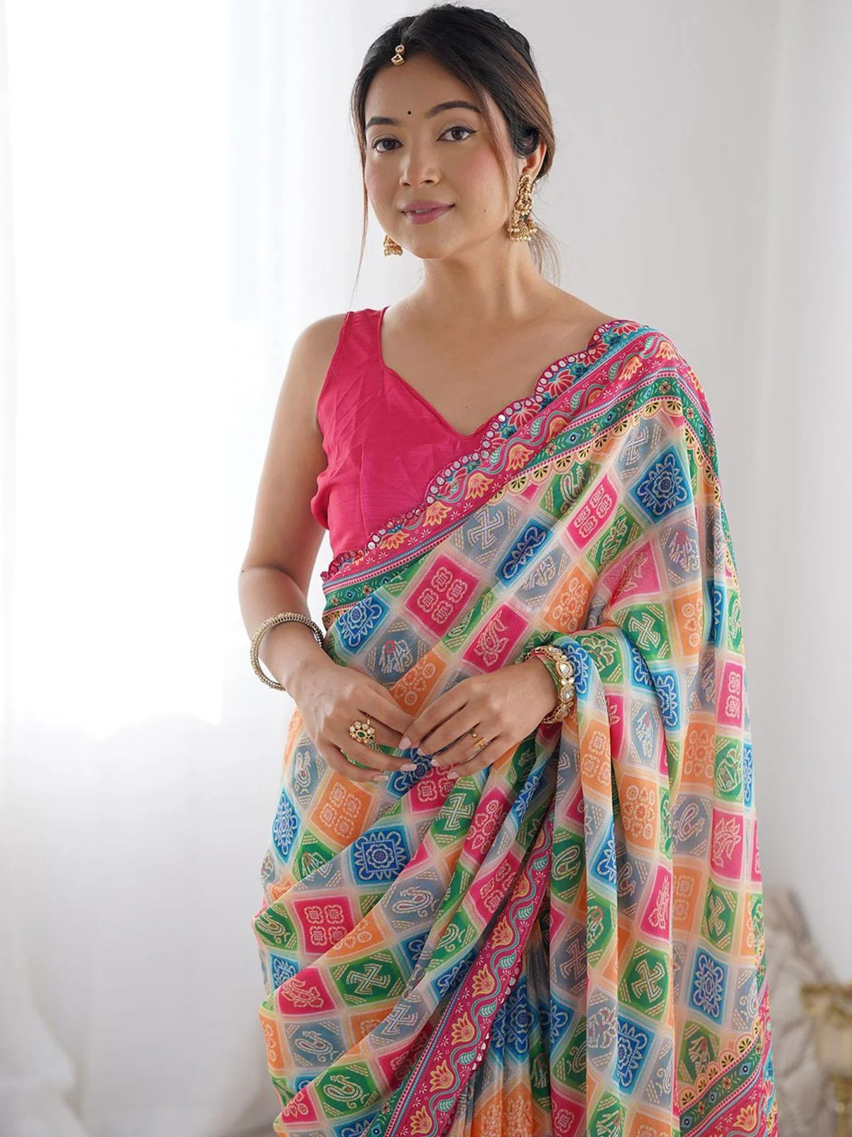 Odette Multicolor Georgette Printed  Saree For Women - Image 4