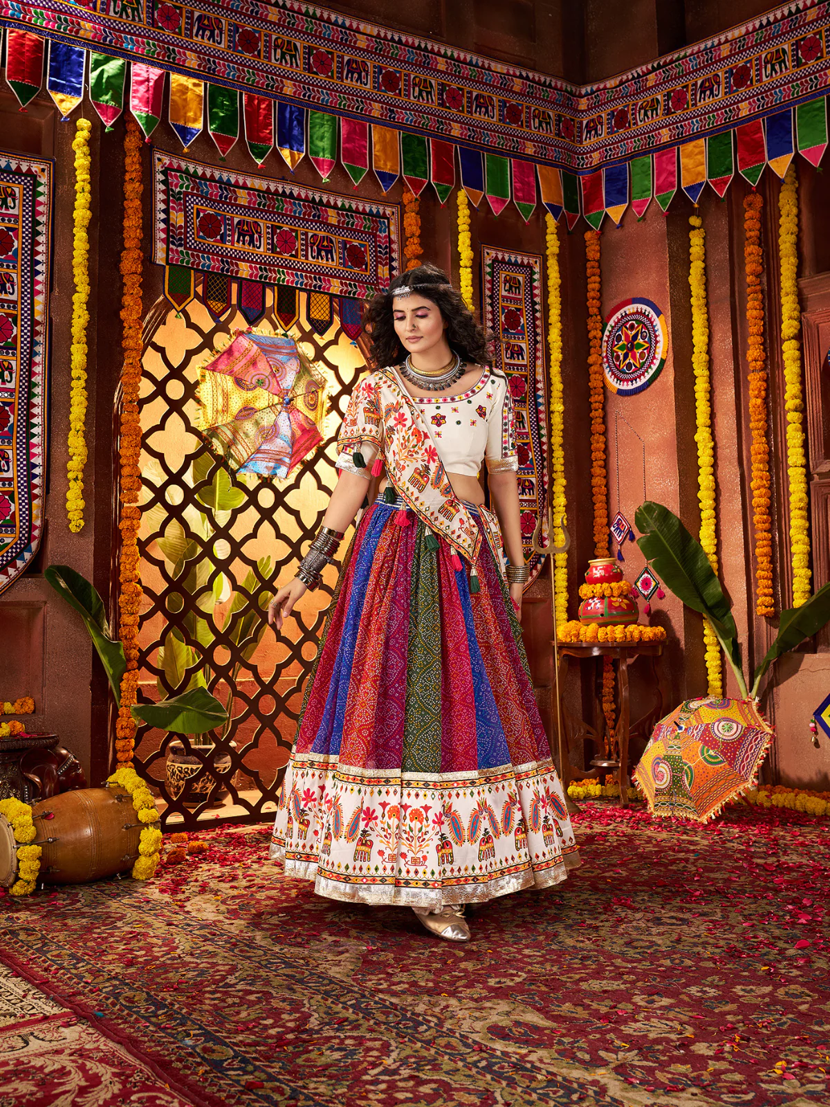 Odette Multicolor Georgette Printed Semi-Stitched lehenga For Women - Image 3