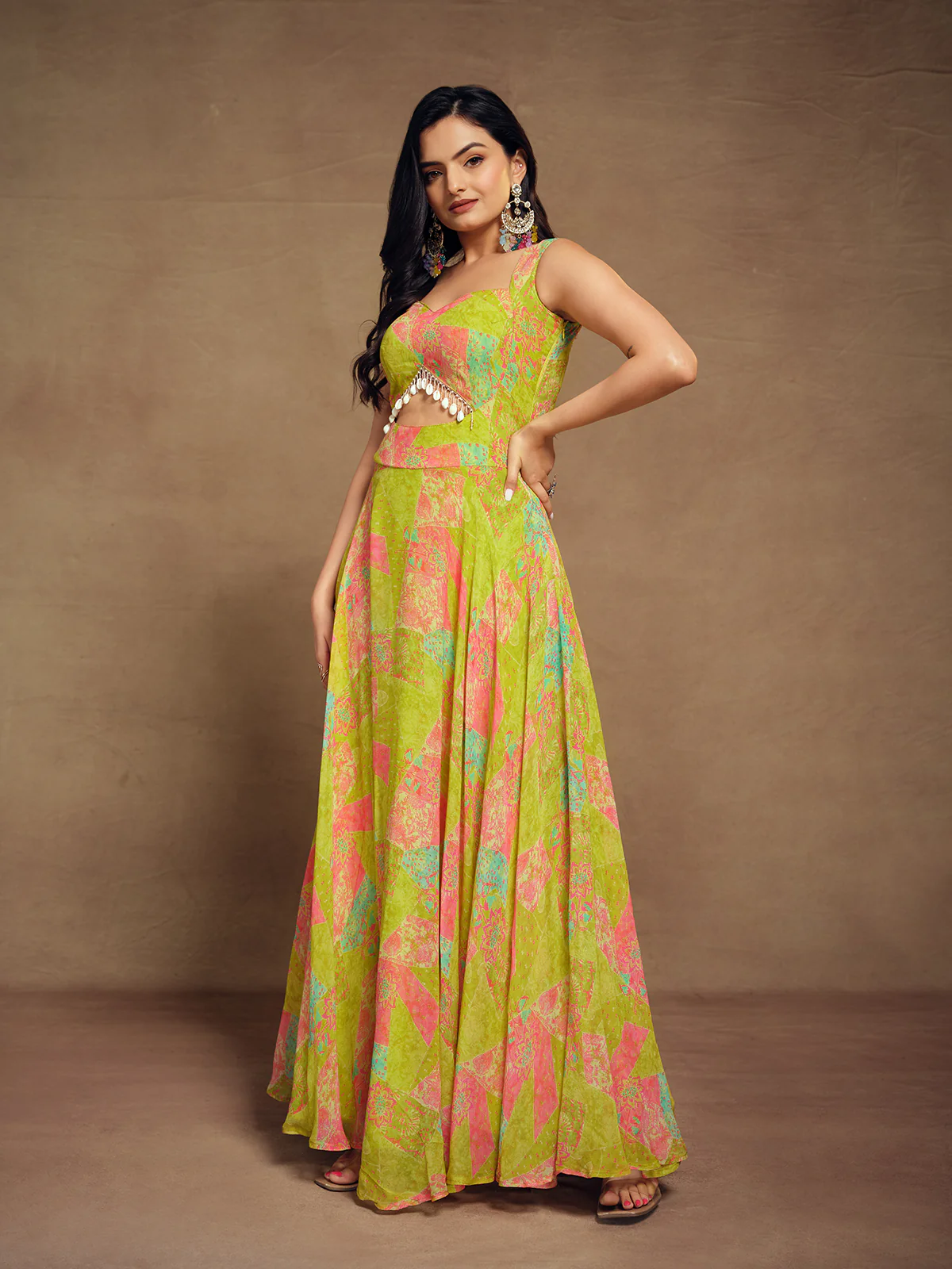 Odette Multicolor Georgette Printed Sticthed Gown For Women - Image 3