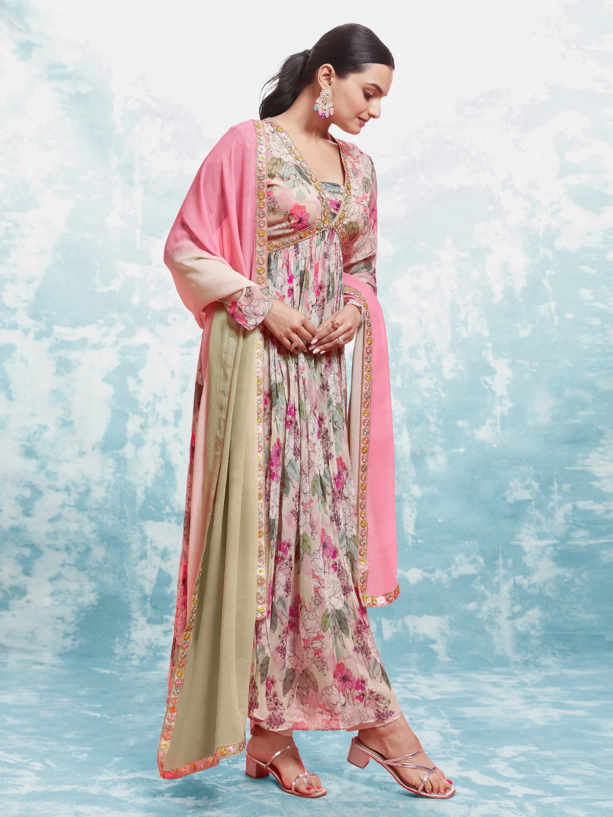 Odette Multicolor Georgette Printed Stitched Salwar Suit Set  For Women - Image 5