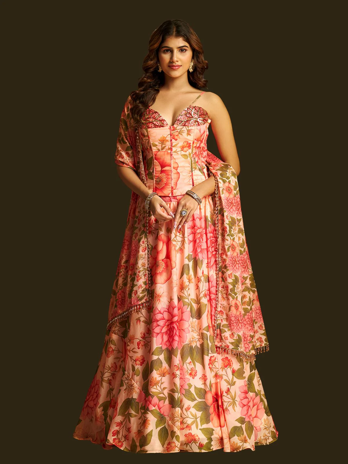 Odette Multicolor Georgette Semi Stiched Lehanga For Women