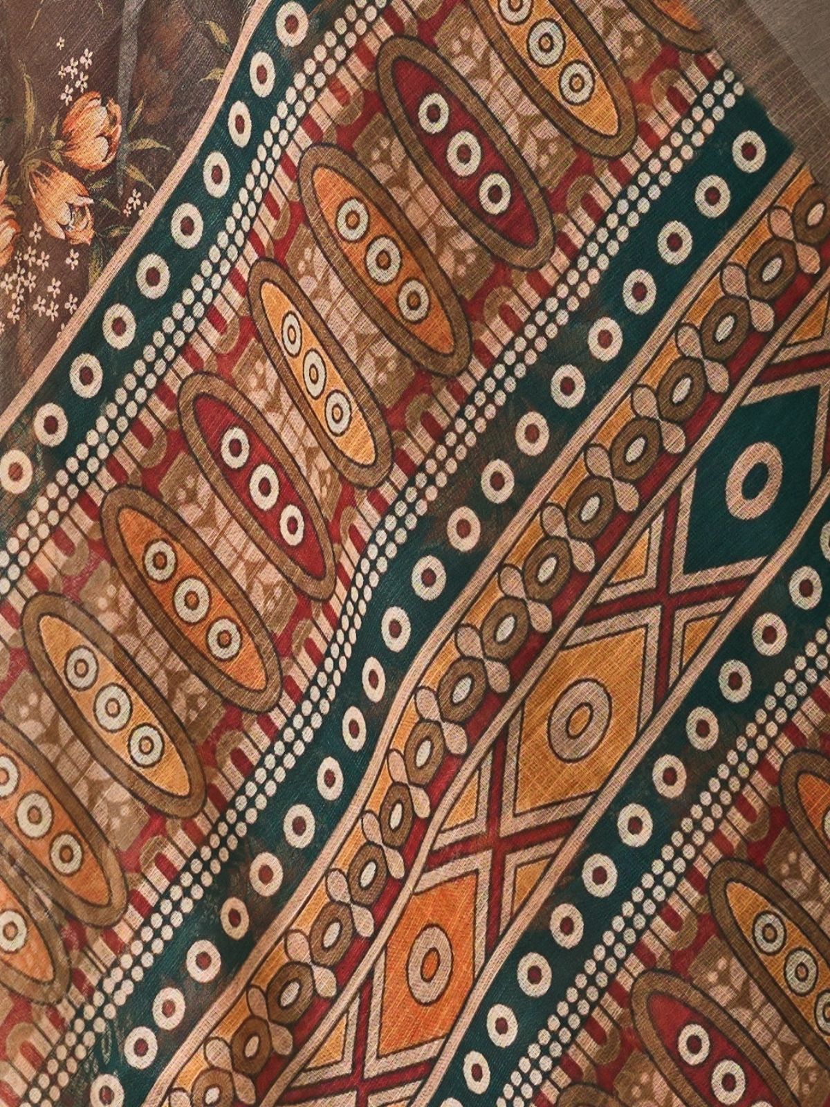 Odette Multicolor Linen Cotton Printed Saree For Women - Image 5