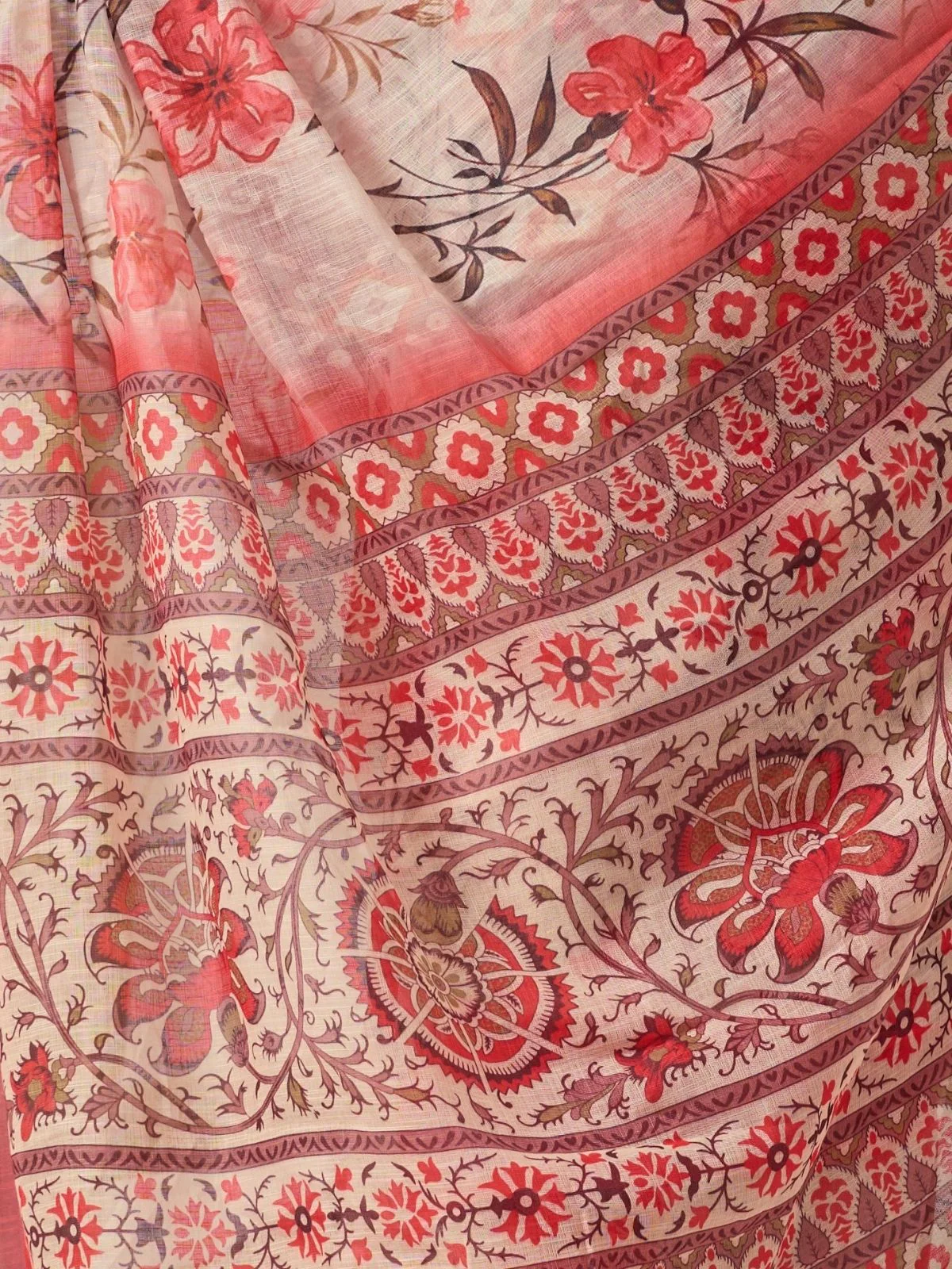Odette Multicolor Linen Cotton Printed Saree For Women - Image 5