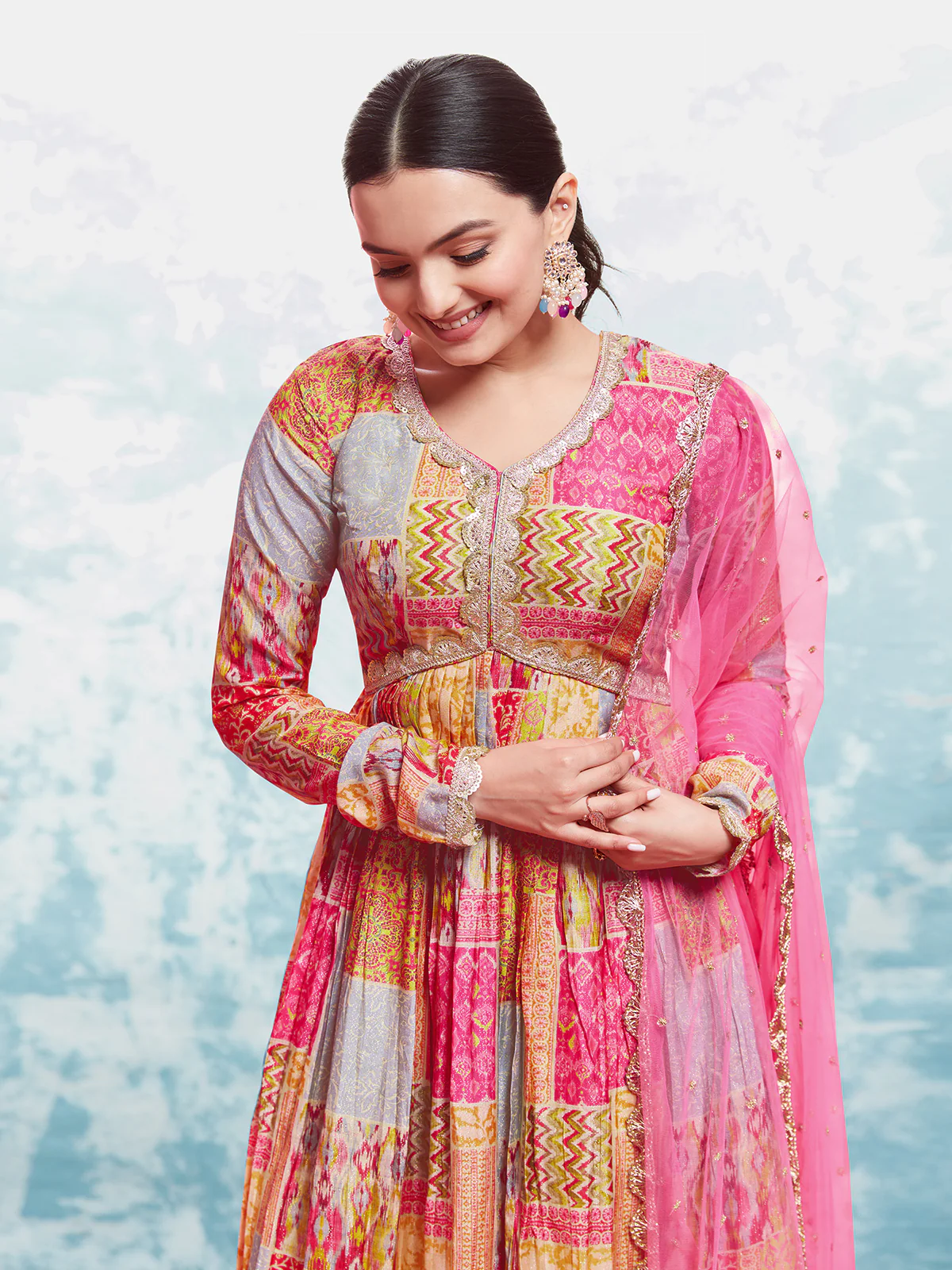Odette Multicolor Muslin Printed Gown For Women - Image 5