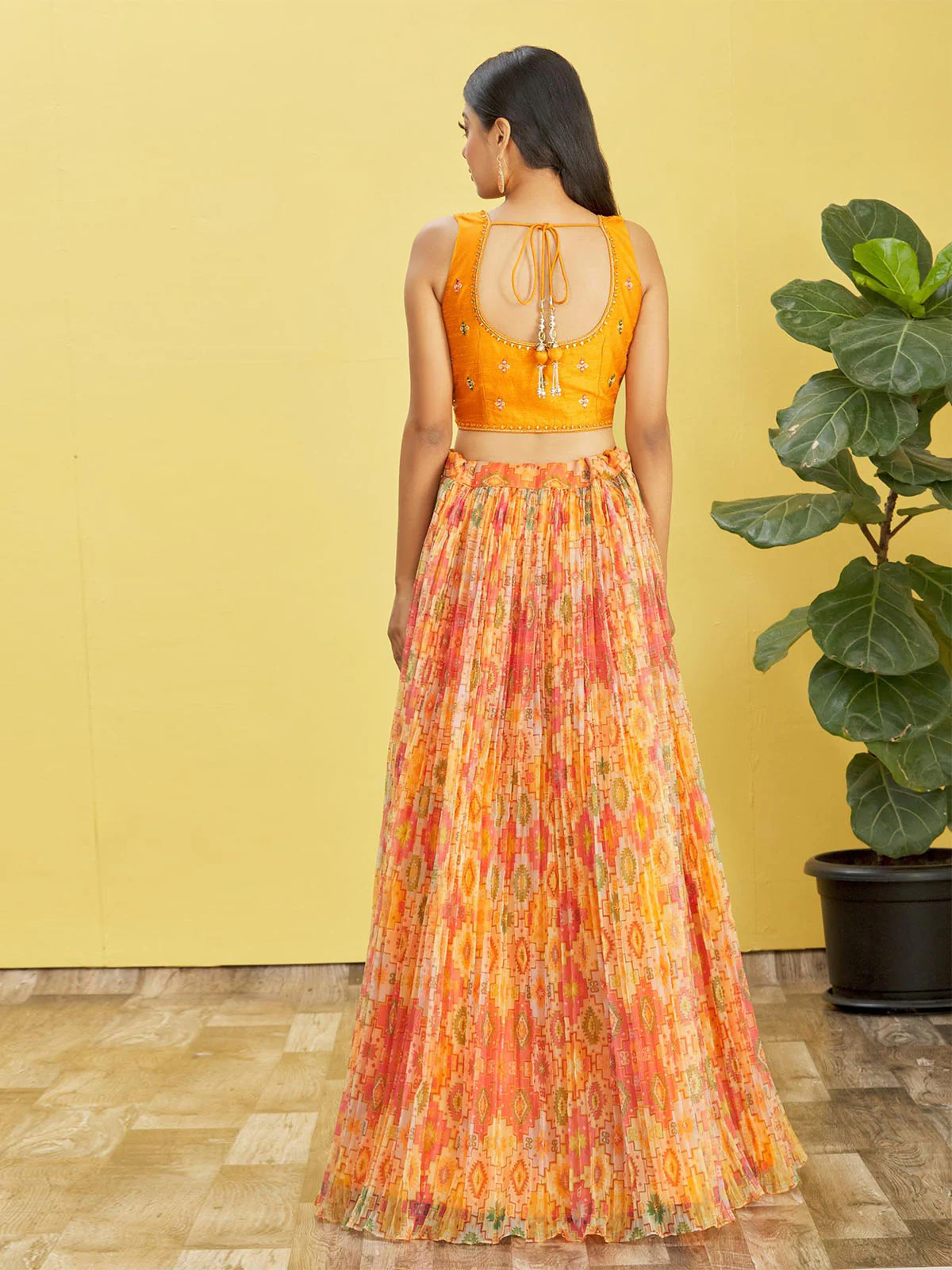 Odette Multicolor Organza Embellished Semi Stitched Lehenga With Unstitched Blouse For Women - Image 3