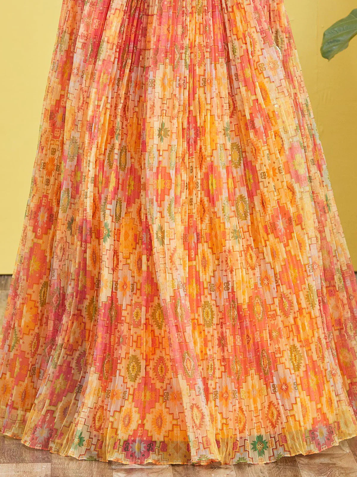 Odette Multicolor Organza Embellished Semi Stitched Lehenga With Unstitched Blouse For Women - Image 6