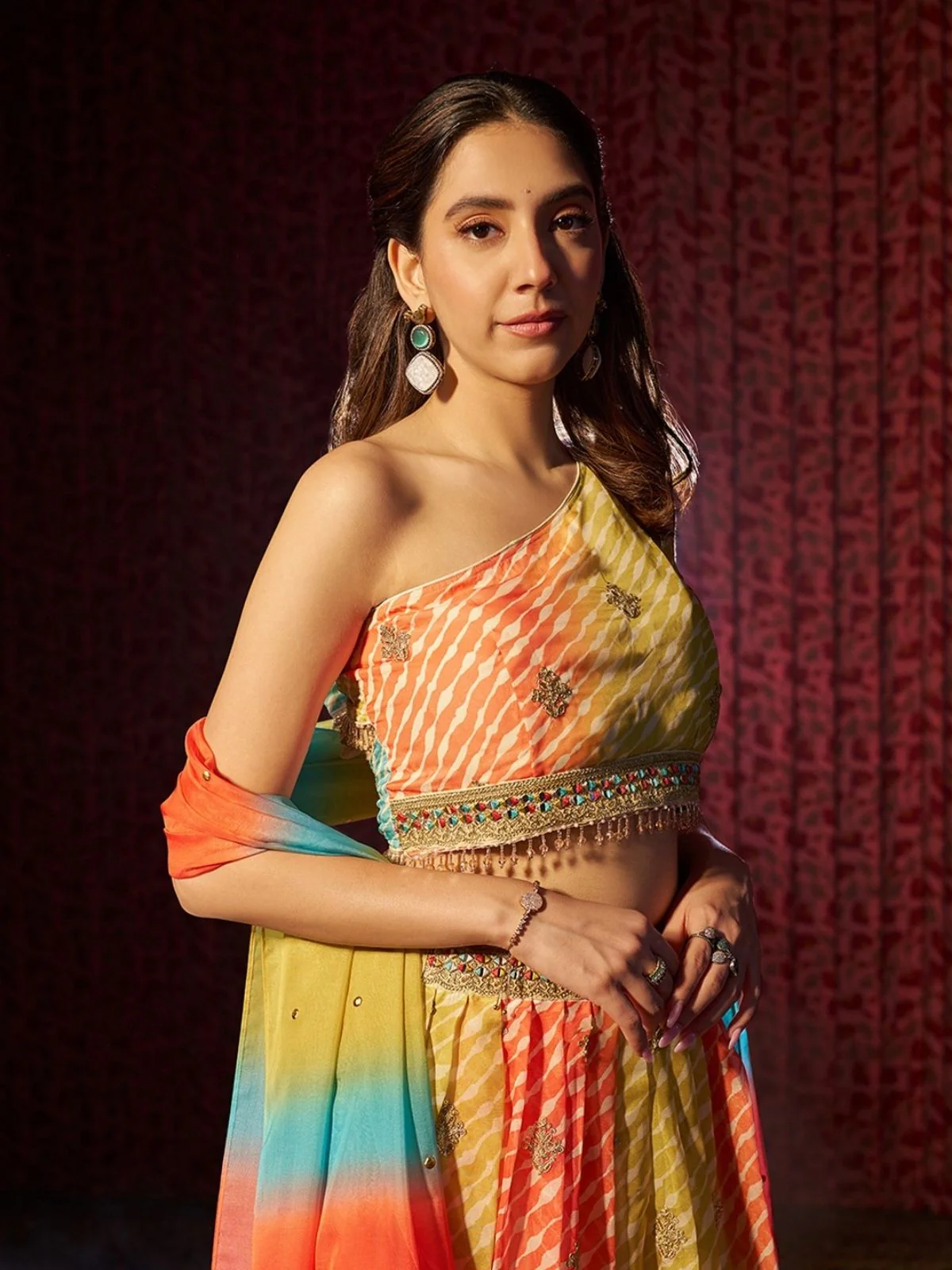 Odette Multicolor Organza Embroidered Semi-Stitched Lehenga For Women - Image 4