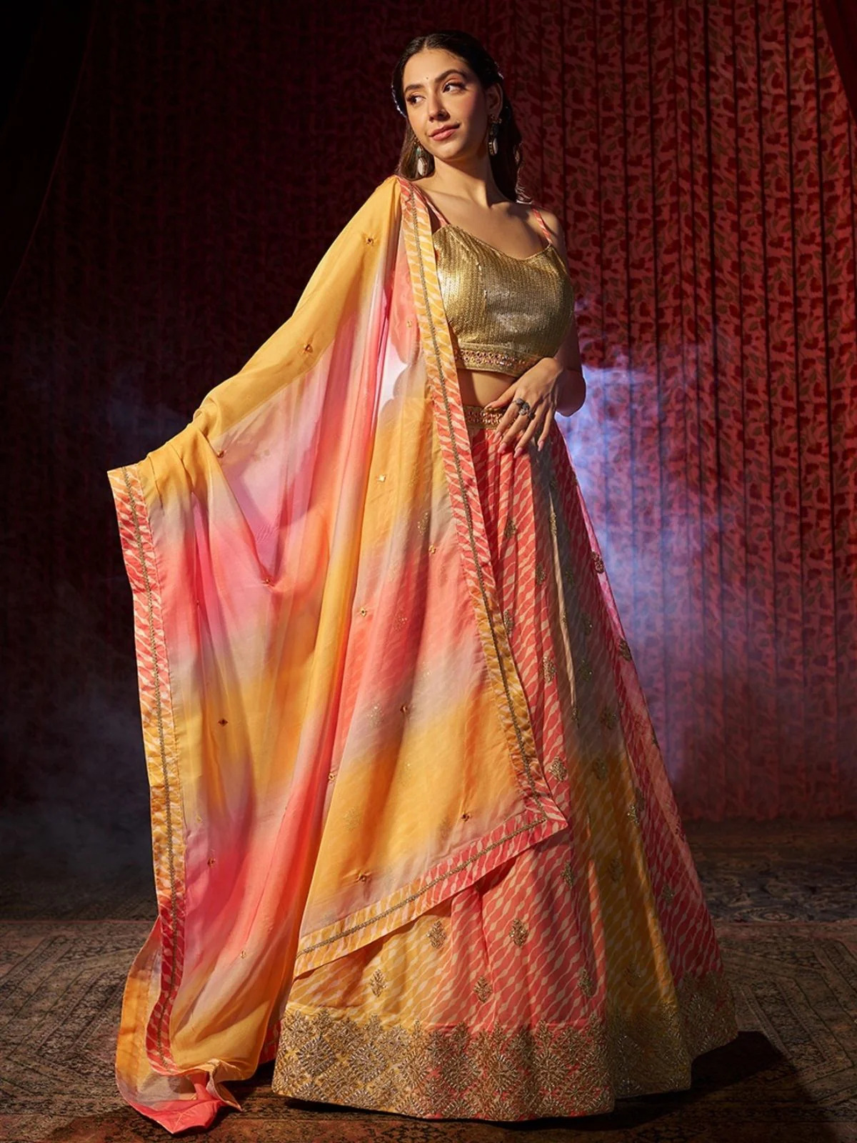 Odette Multicolor Organza Embroidered Semi-Stitched Lehenga For Women - Image 2