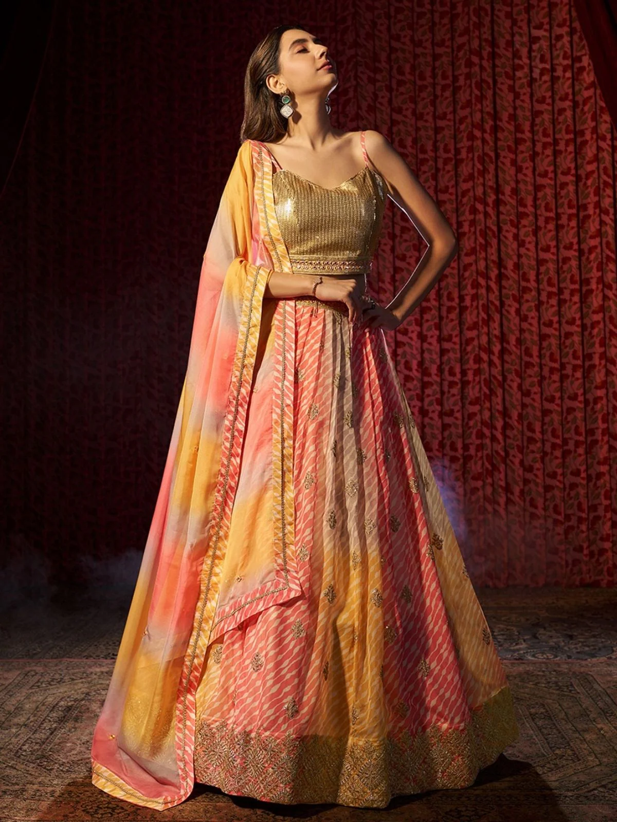 Odette Multicolor Organza Embroidered Semi-Stitched Lehenga For Women - Image 3