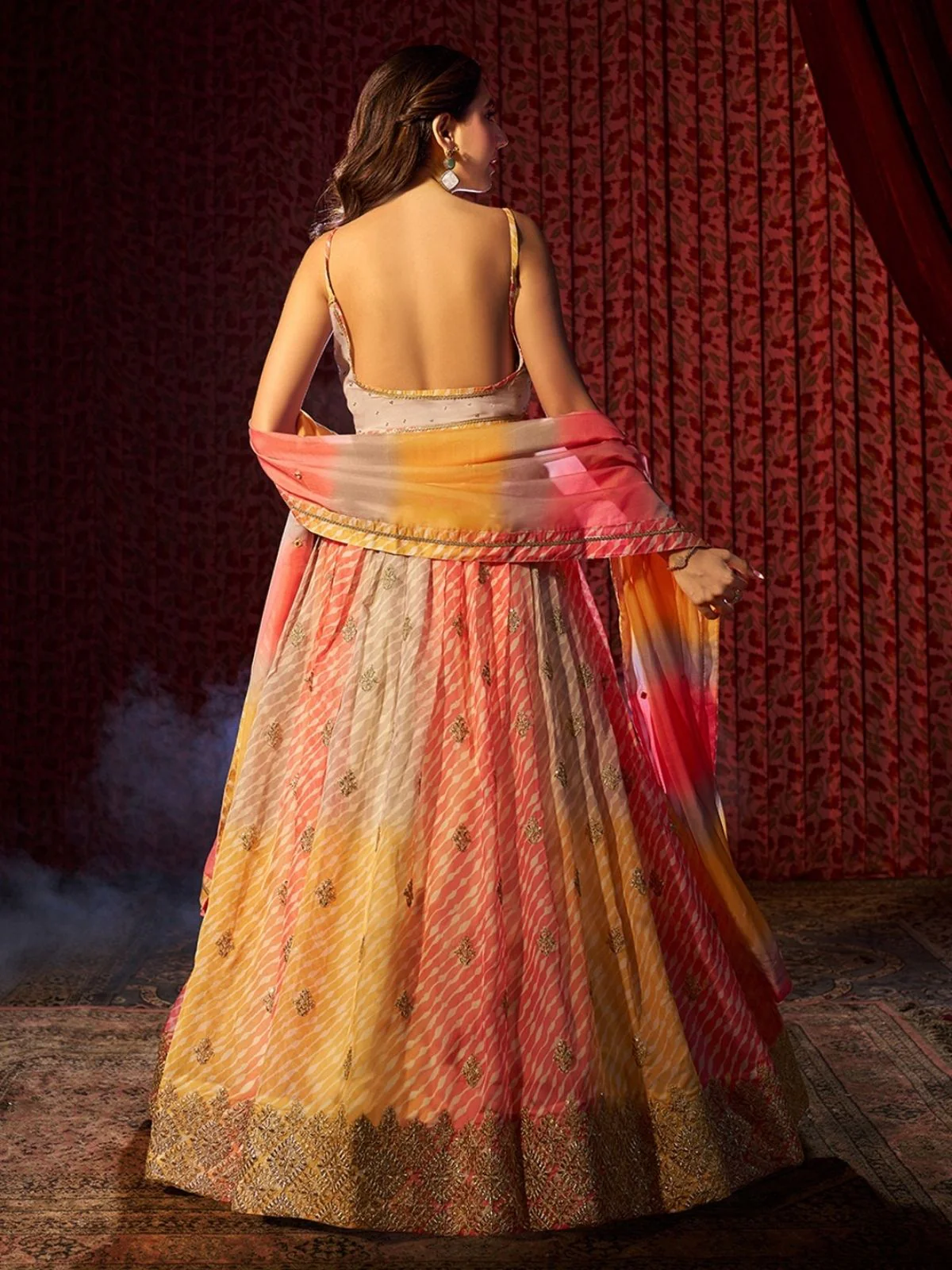 Odette Multicolor Organza Embroidered Semi-Stitched Lehenga For Women - Image 5