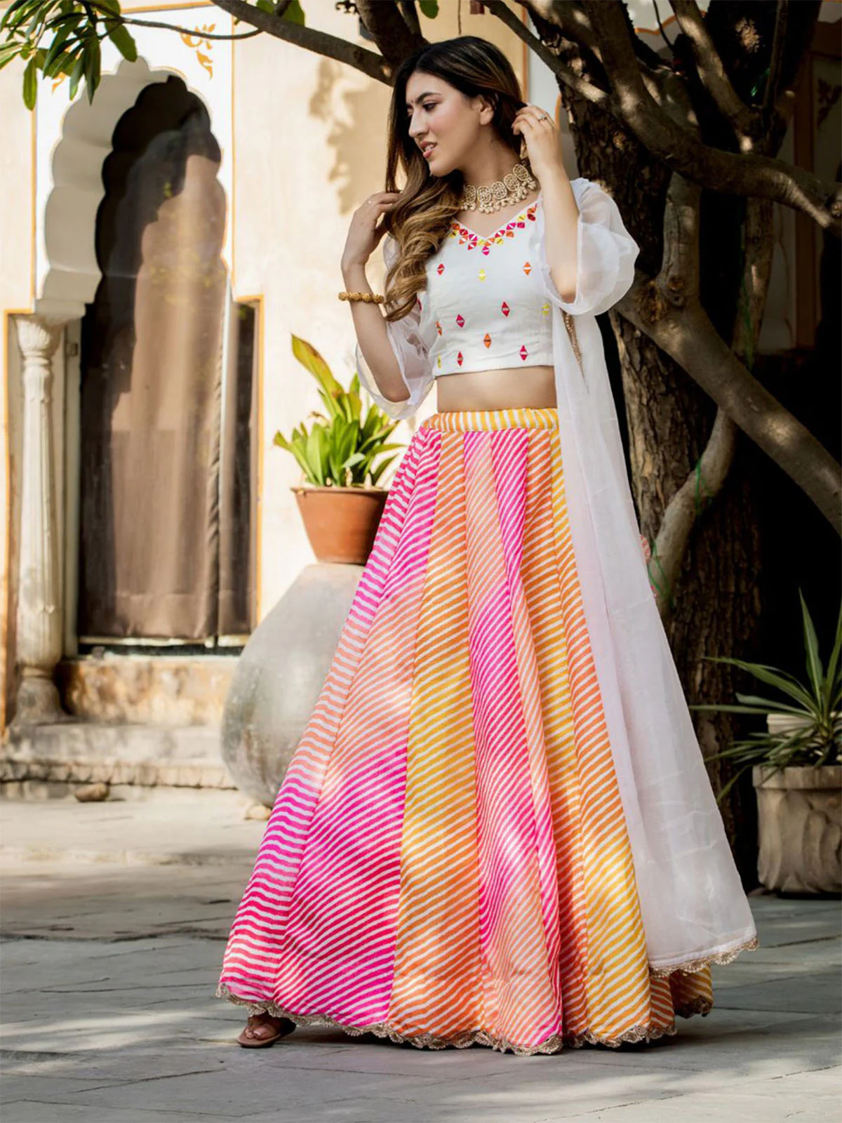 Odette Multicolor Organza Printed Semi Stitched Lehenga With Unstitched Blouse For Women - Image 3