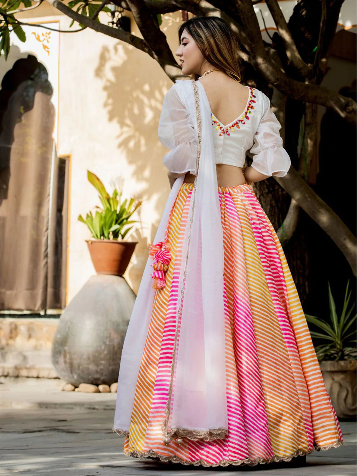 Odette Multicolor Organza Printed Semi Stitched Lehenga With Unstitched Blouse For Women - Image 4