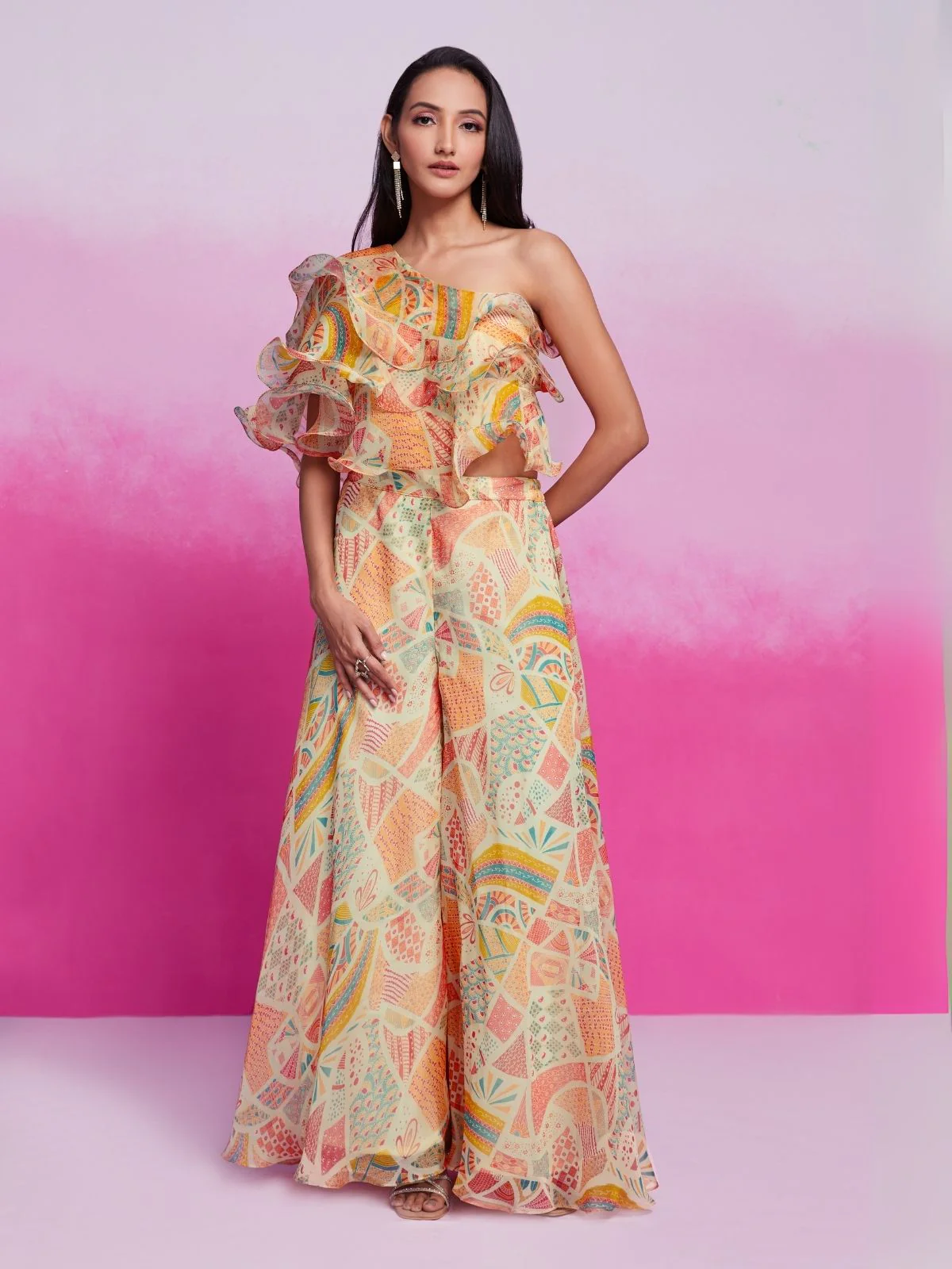 Odette Multicolor Organza Printed Co-Ord Set For Women - Image 2