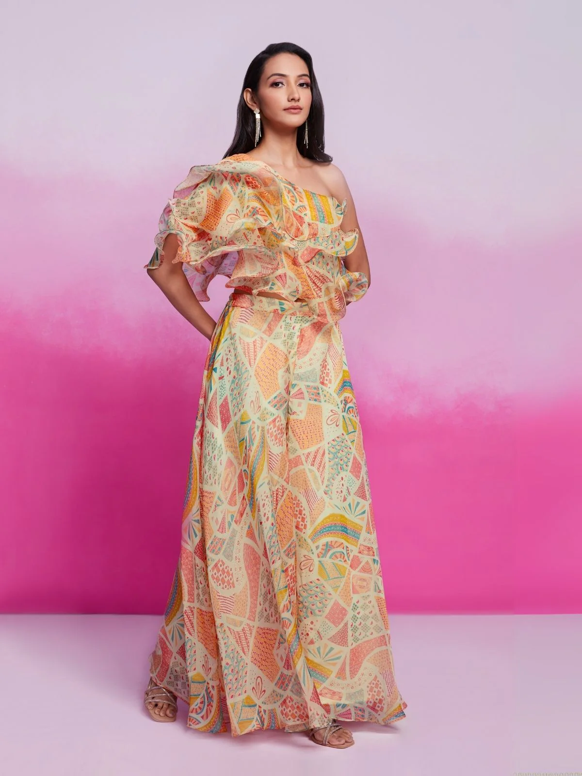 Odette Multicolor Organza Printed Co-Ord Set For Women - Image 3