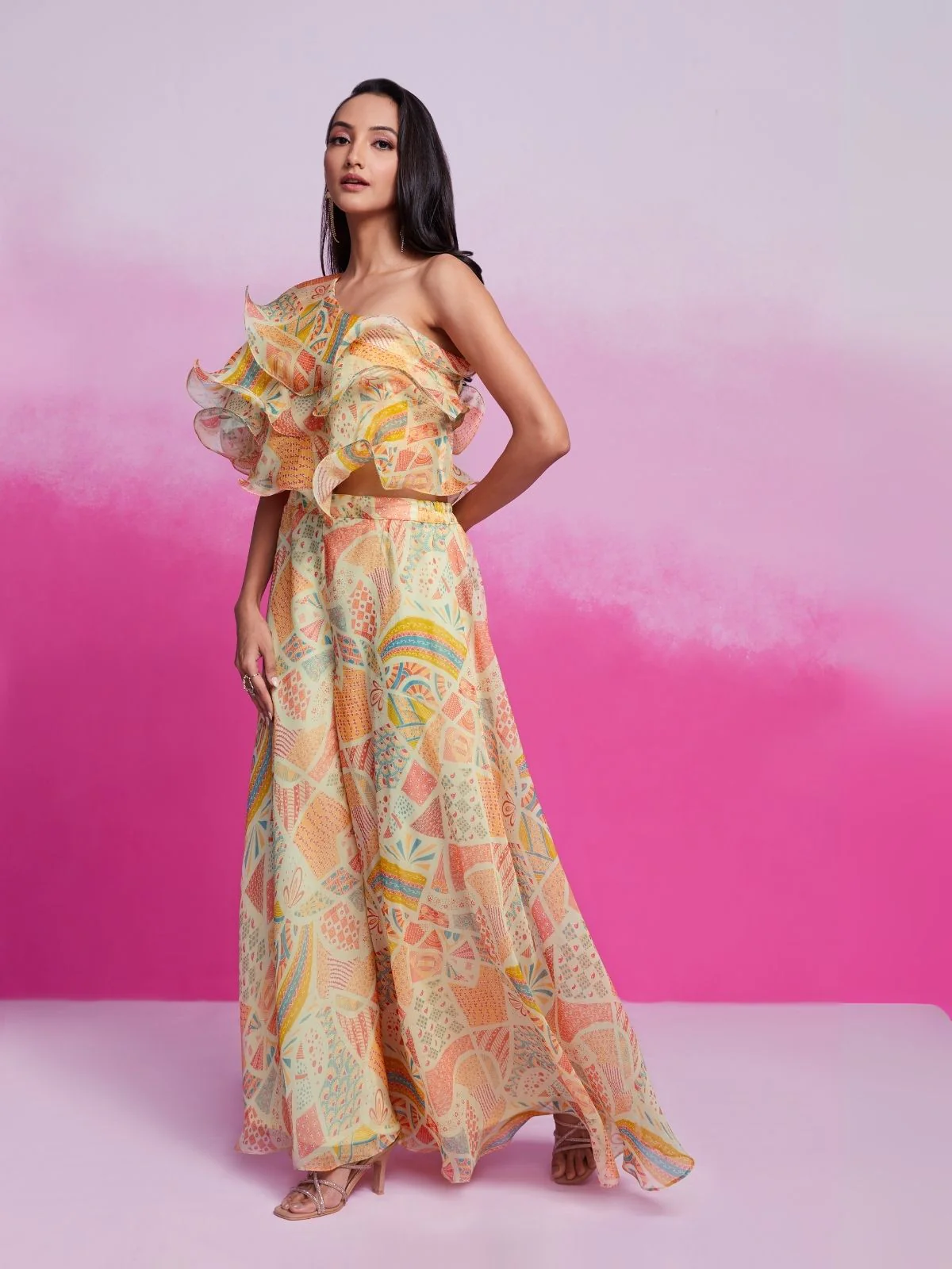 Odette Multicolor Organza Printed Co-Ord Set For Women - Image 4