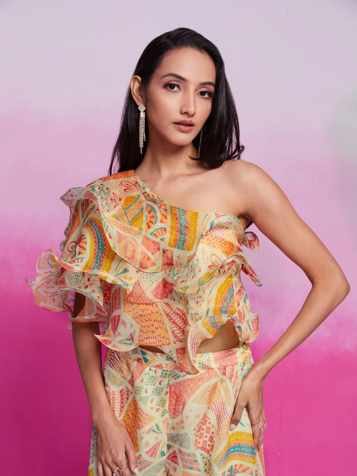 Odette Multicolor Organza Printed Co-Ord Set For Women - Image 6
