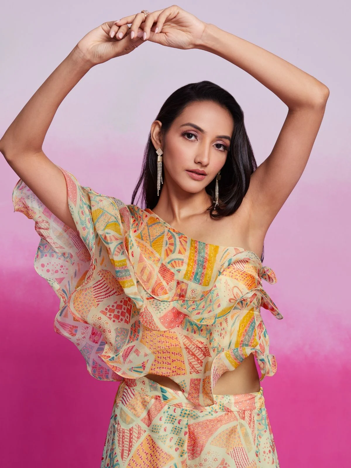 Odette Multicolor Organza Printed Co-Ord Set For Women - Image 7
