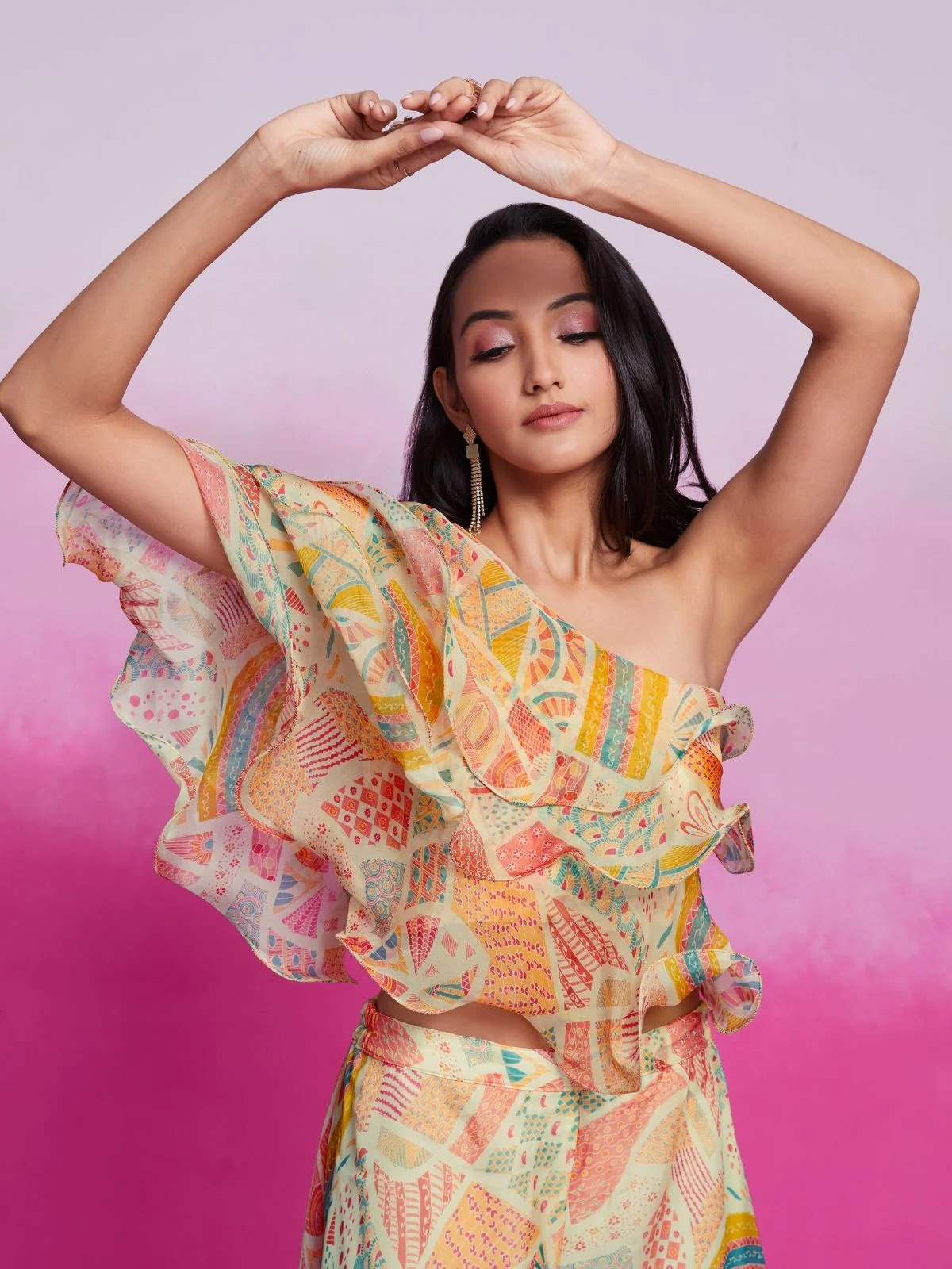 Odette Multicolor Organza Printed Co-Ord Set For Women - Image 8