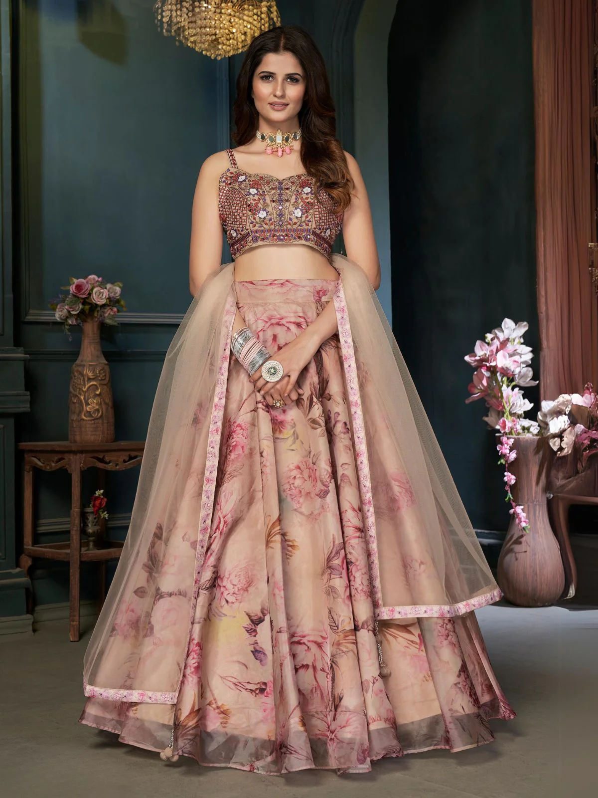 Odette Multicolor Organza Printed Stitched Lehenga With Blouse For Women - Image 2