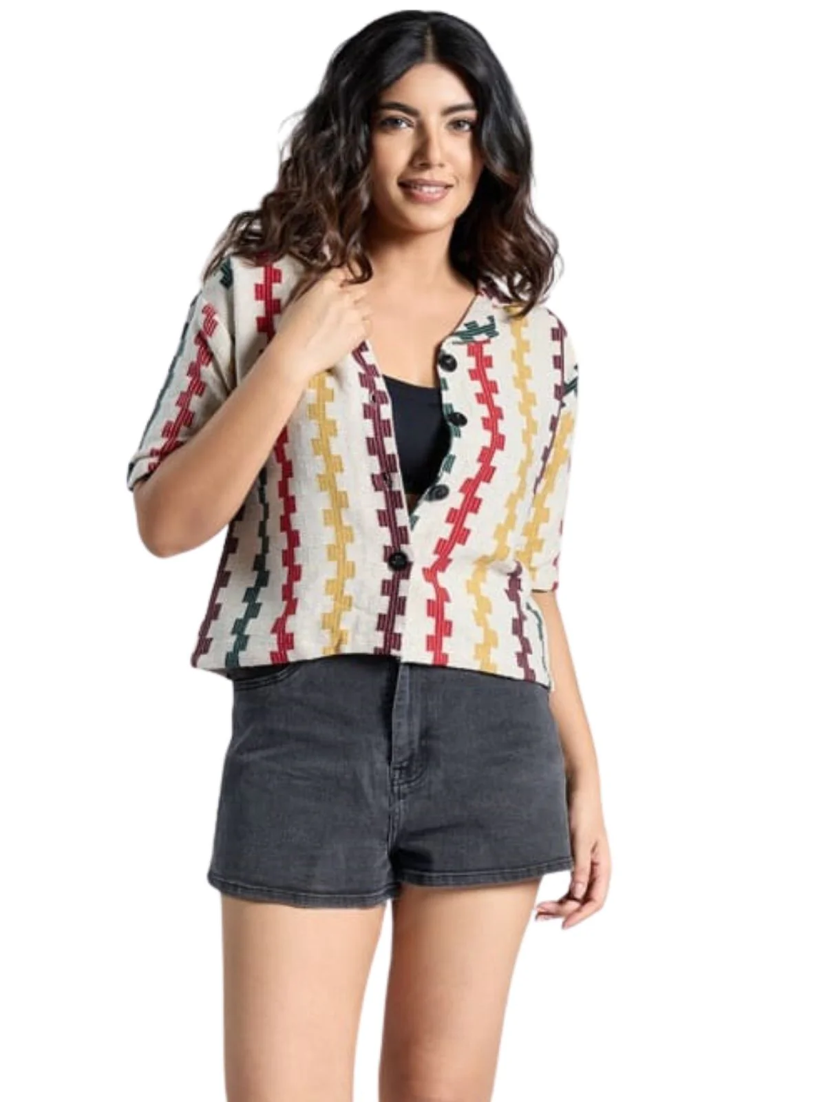 Odette Multicolor Poly Cotton Printed Shirt For Women - Image 2