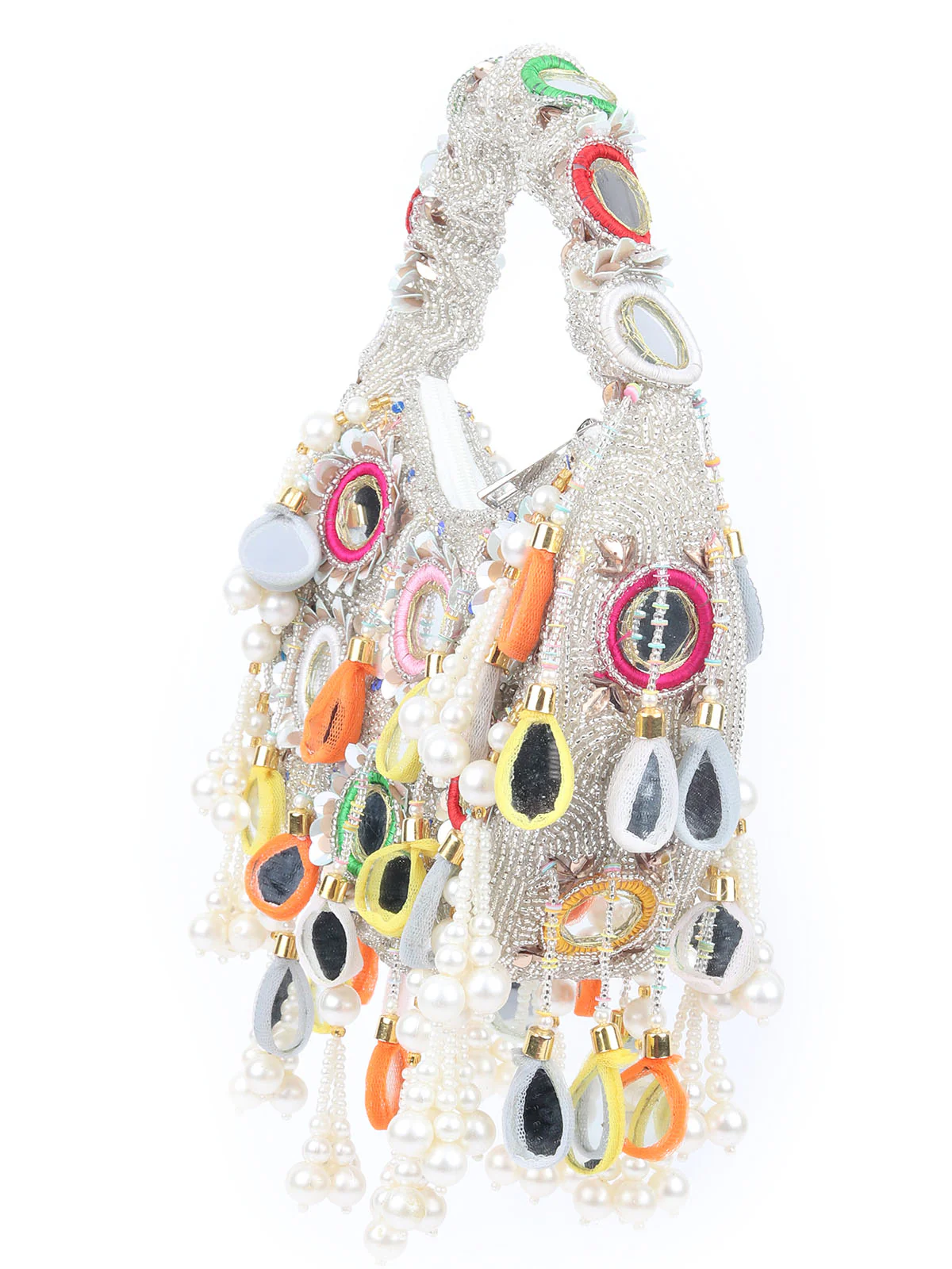 Odette Multicolor Polyester Inclusive With Beads And Mirror Work Hand Bag For Women - Image 4