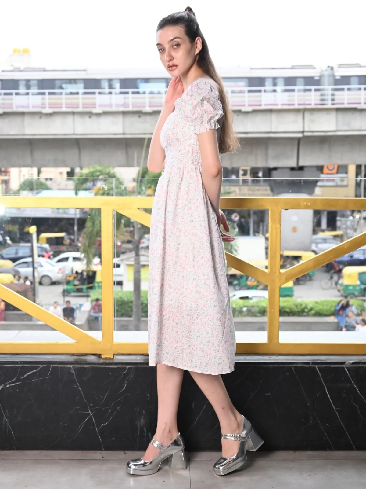 Odette Multicolor Printed Cotton Western Dress for Women - Image 3