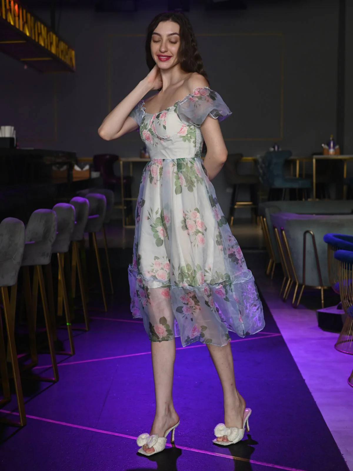Odette Multicolor Printed Organza Dress for Women - Image 2