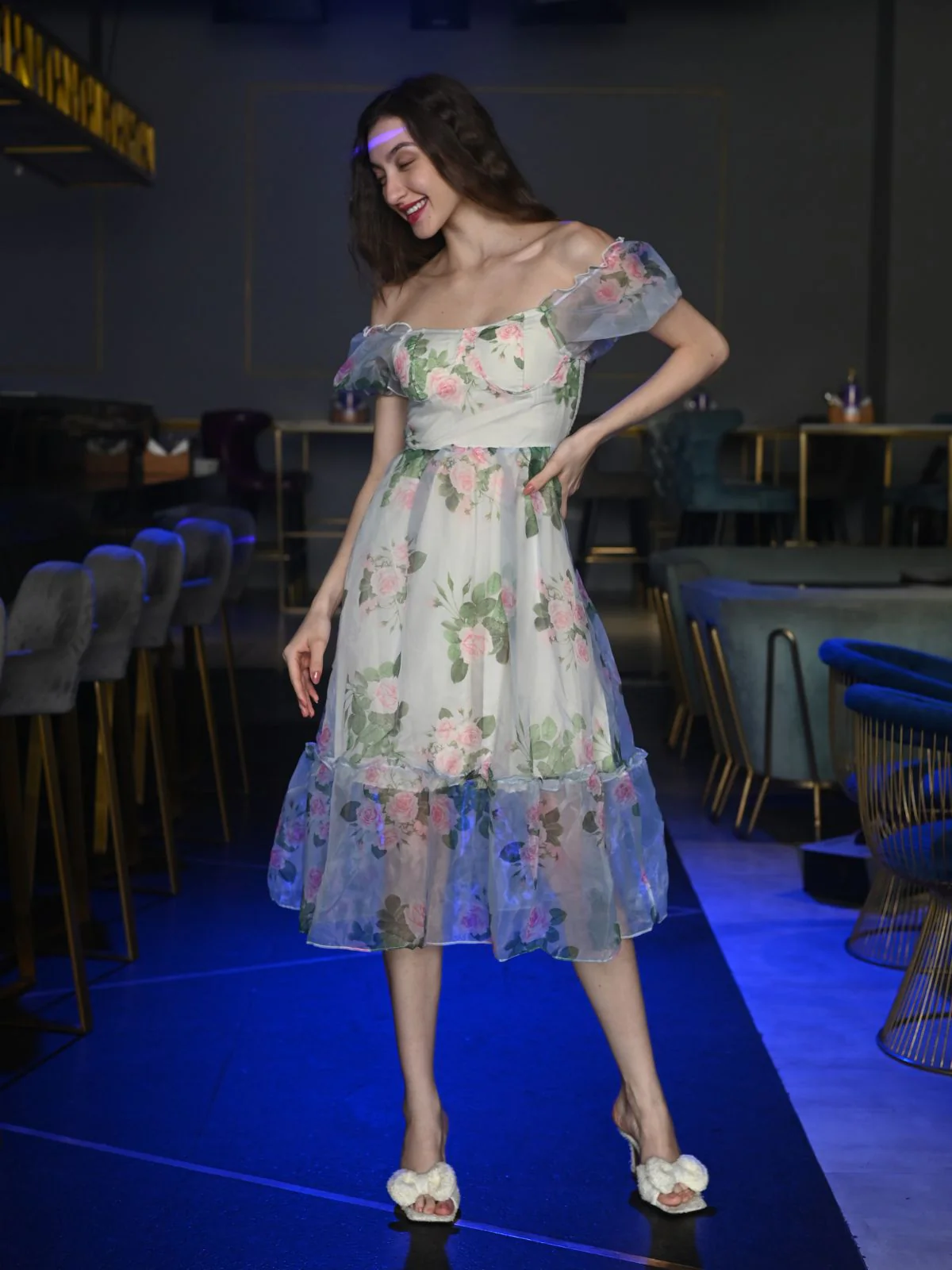 Odette Multicolor Printed Organza Dress for Women - Image 3