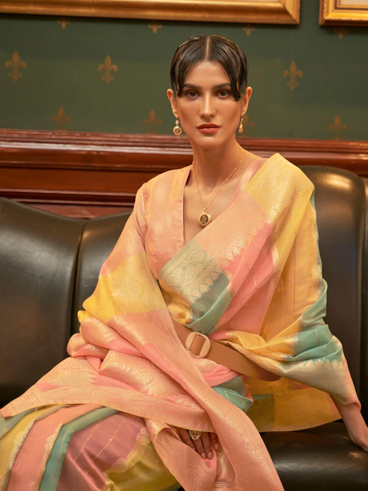 Odette Multicolor Woven Organza Saree With Unstitched Blouse For Women - Image 2
