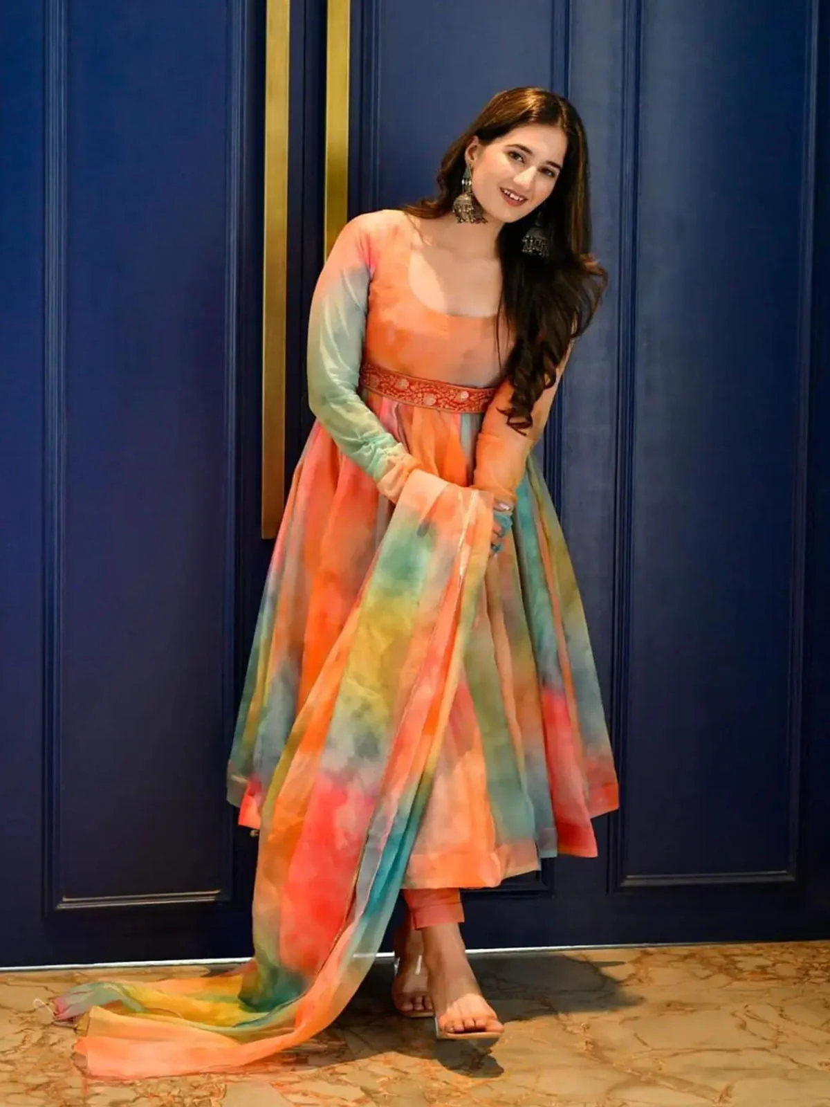 Odette Multicolor Printed Organza Stitched Kurta Set For Women - Image 3