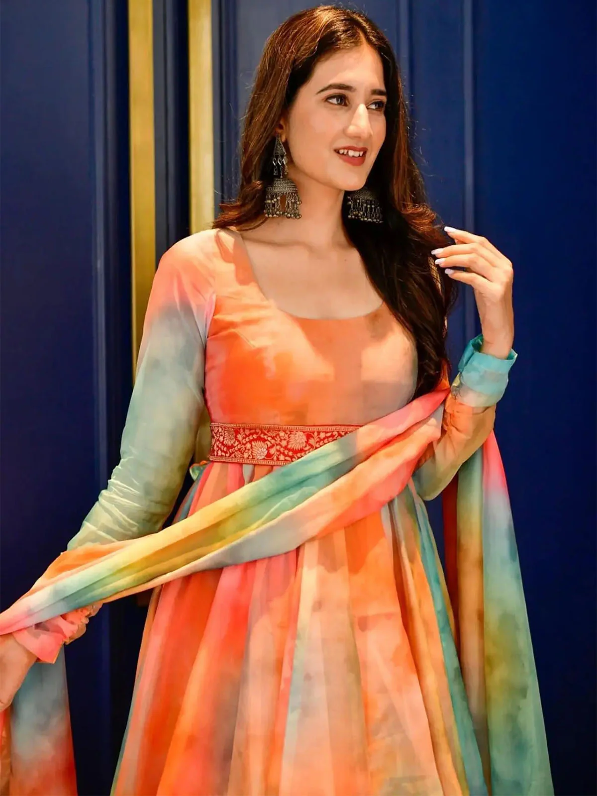 Odette Multicolor Printed Organza Stitched Kurta Set For Women - Image 4